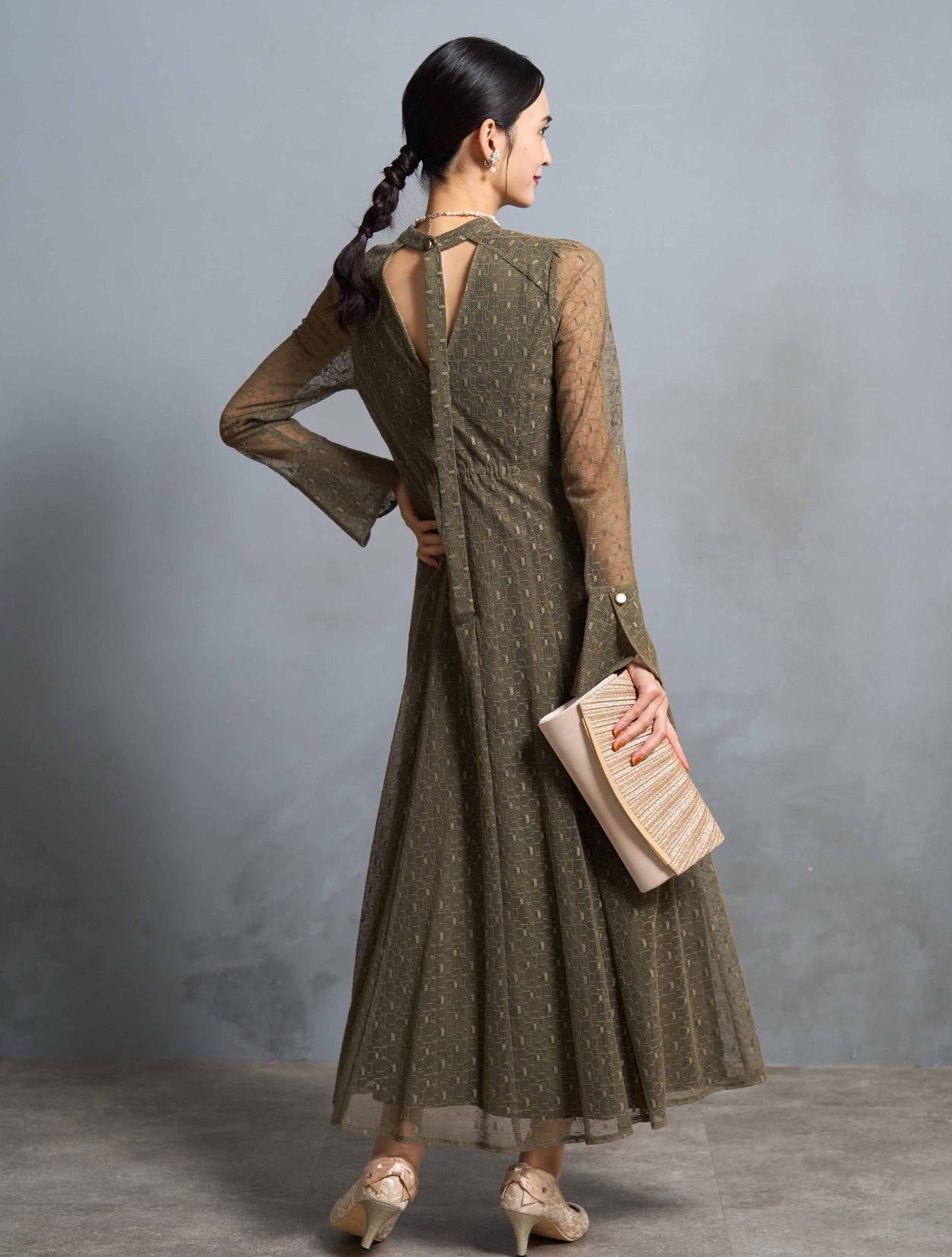 M/L】ジオメトリックレースドレス（グリーン）DPSET0622の