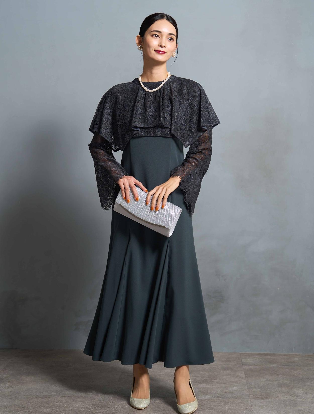【関税込】DVF ★上質素材で叶える上品スタイル★ケネス ドレス M/L】2wayケープレイヤードドレス(Cグレー)DPSET0634の