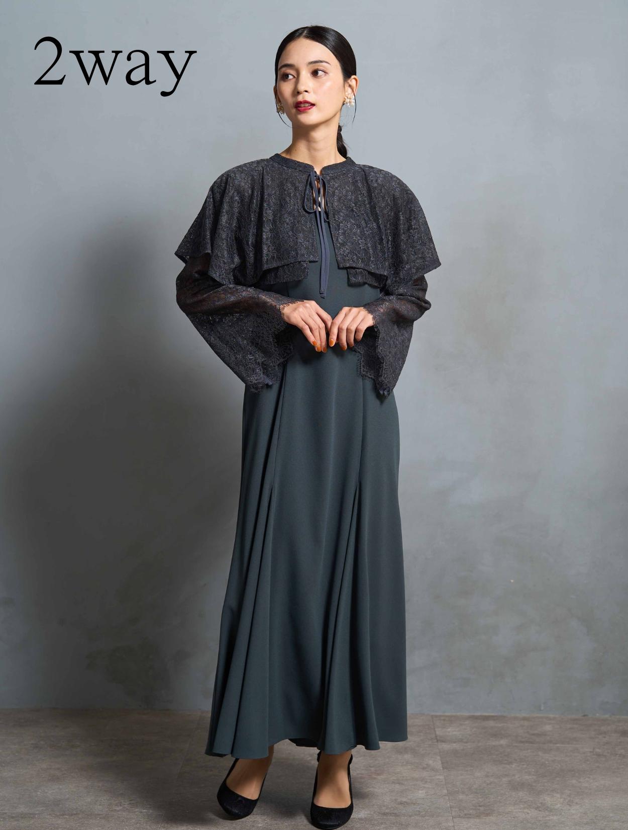 M/L】2wayケープレイヤードドレス（Cグレー）DPSET0634のレンタル