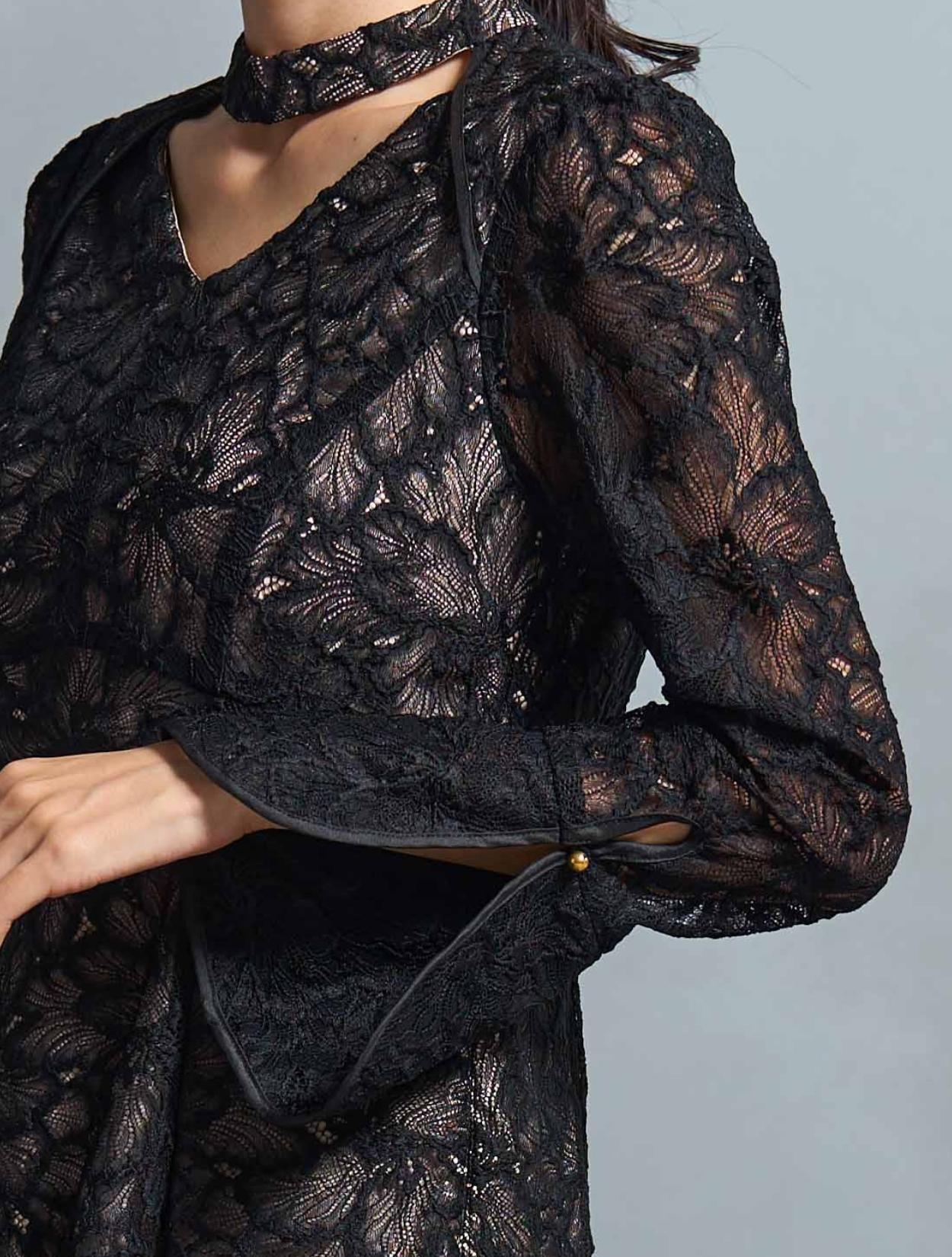 【新品☆タグ付き】VALENTINO ブラックレーススリップドレス 40 シースルーレースフラワー刺繍ウエストマークロングドレス 結婚
