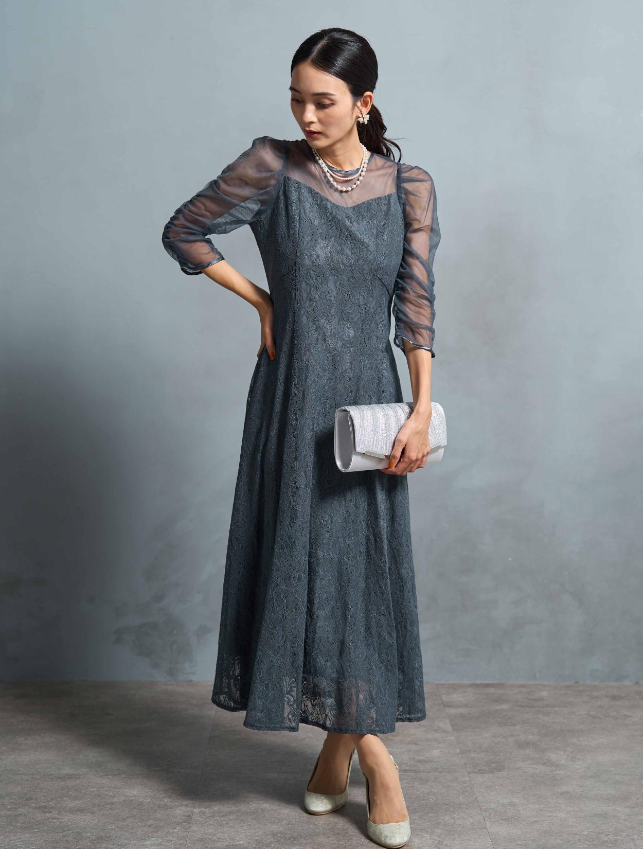 M】シアースリーブ×レースドレス（Cグレー）DPSET0743のレンタルページ