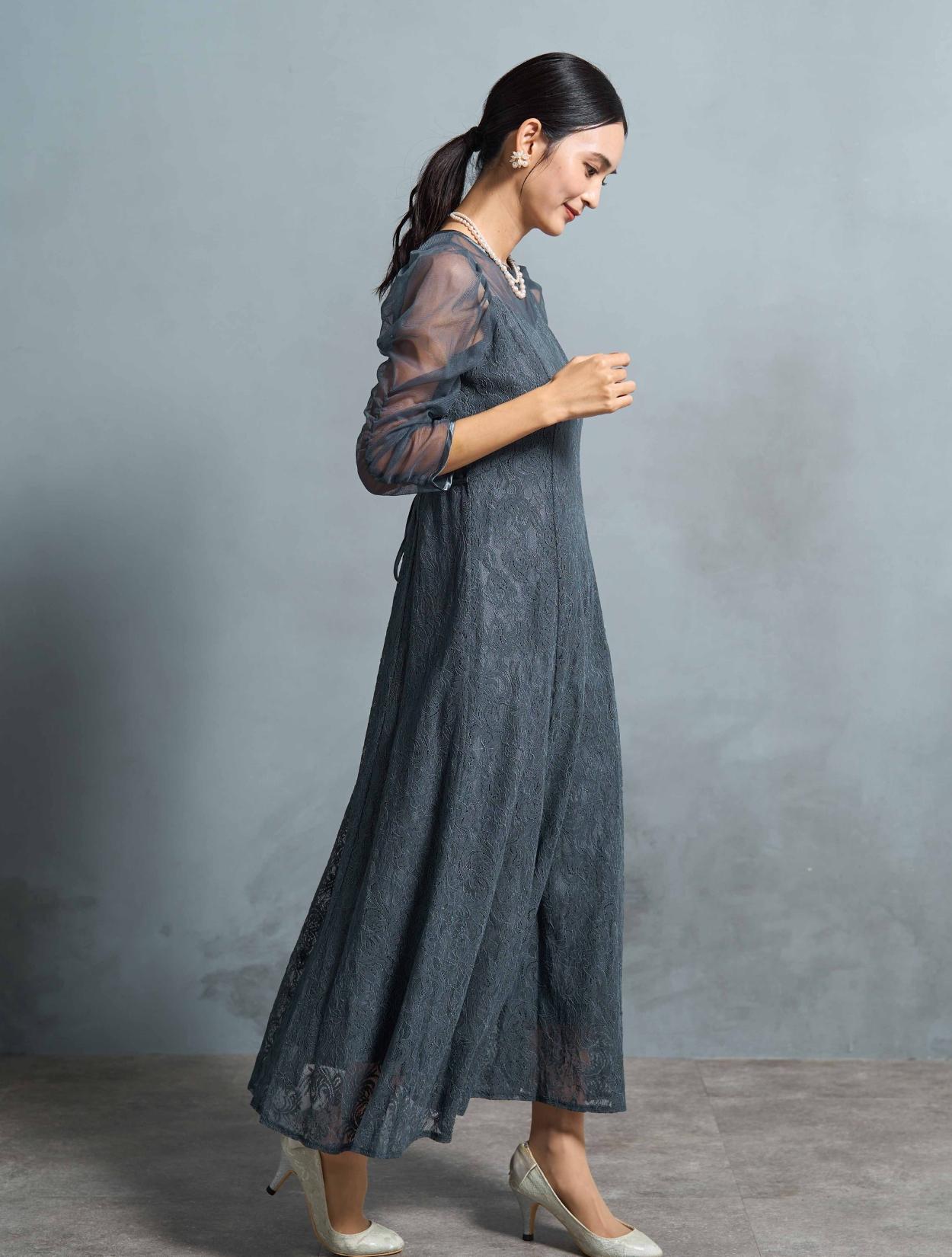 M】シアースリーブ×レースドレス（Cグレー）DPSET0743のレンタルページ