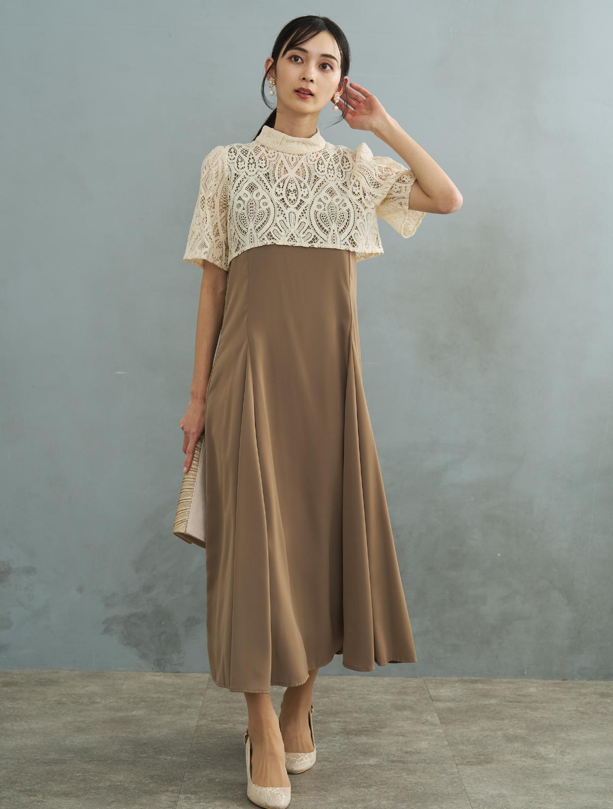 ベージュ 刺繍 マーメイドドレス LAGUNAMOON LADYエンブロイダリーマーメイドドレス（ベージュ