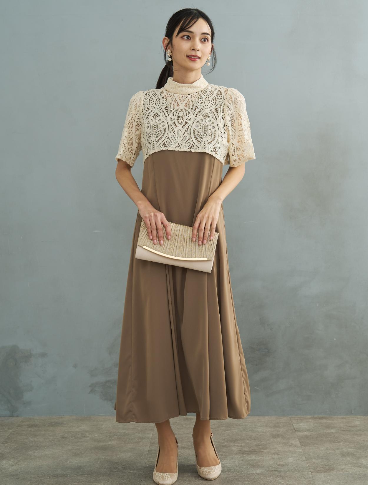 ベージュ 刺繍 マーメイドドレス M】レースブラウスマーメイドドレス（ベージュ）DPSET0648のレンタル