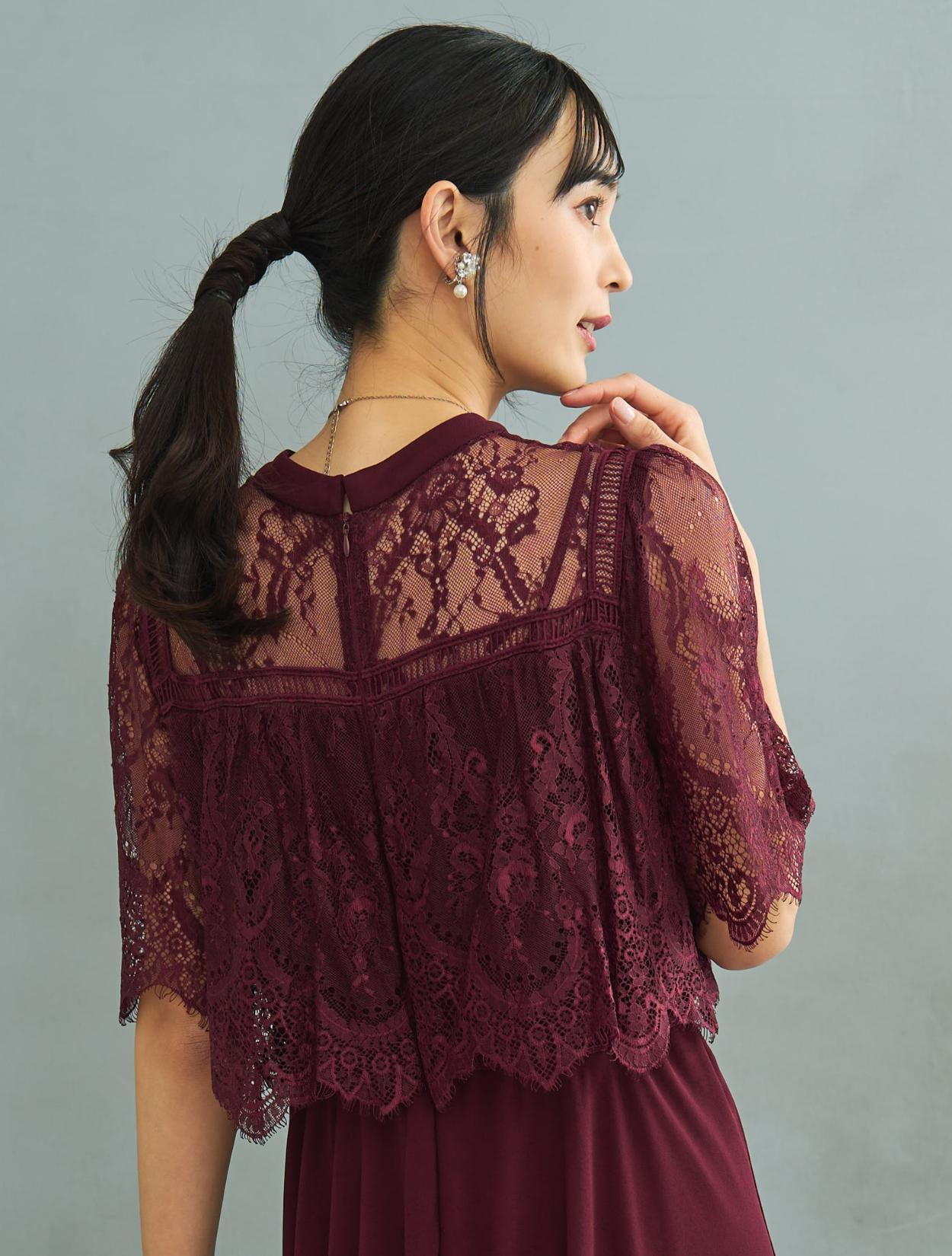 リルアー　オケージョンドレス ボルドーMサイズ ボルドーの長袖総レースドレス | trattoria | M | 結婚式パーティーの