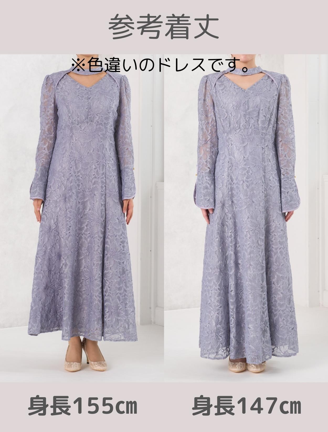 M】総フラワーレースロングスリーブドレス（ブラック）DPSET0722の