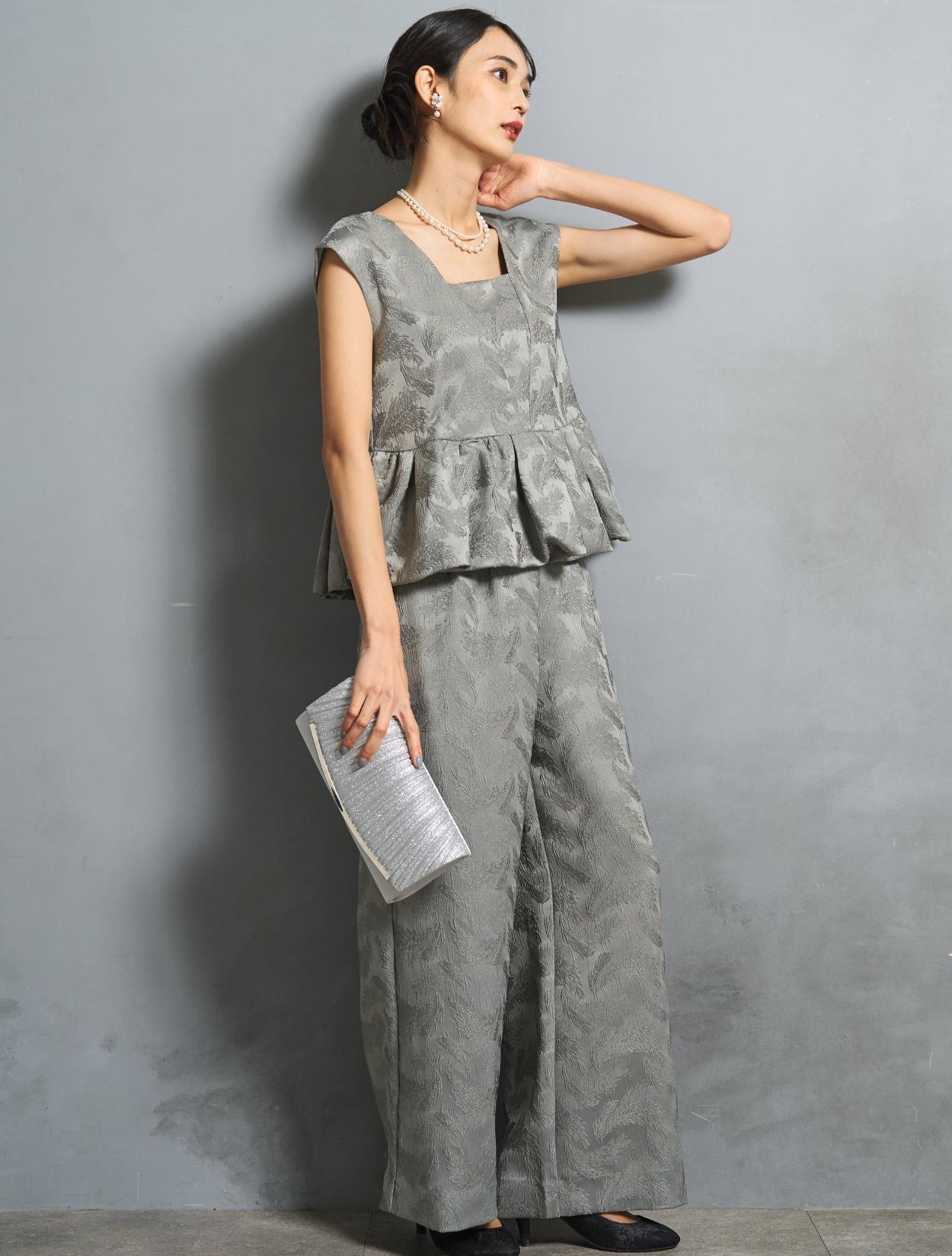 S/M/L】ジャガードセパレートパンツドレス（グレー）DPSET0801の