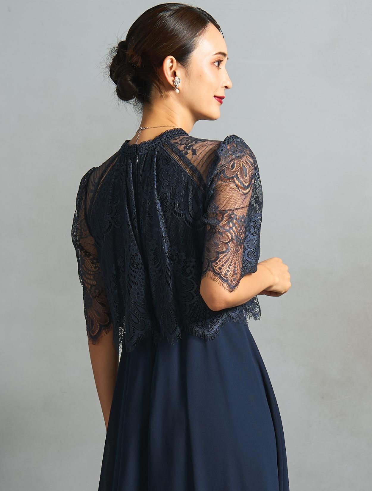 M/L】レーストップスヘム裾ドレス（ネイビー）DPSET0854のレンタル