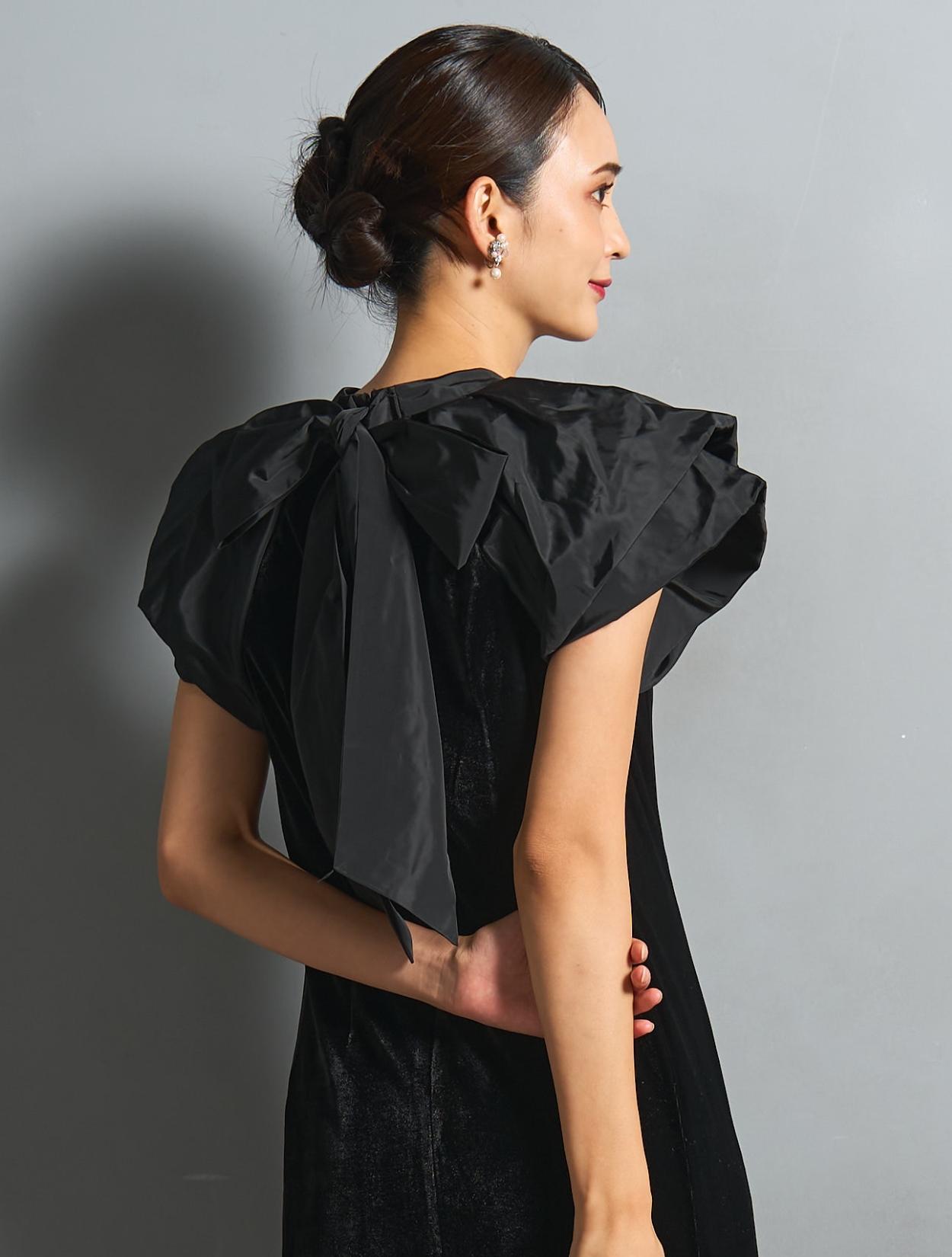 M/L】ベロア×タフタドレープドレス（ブラック）DPSET0867のレンタル