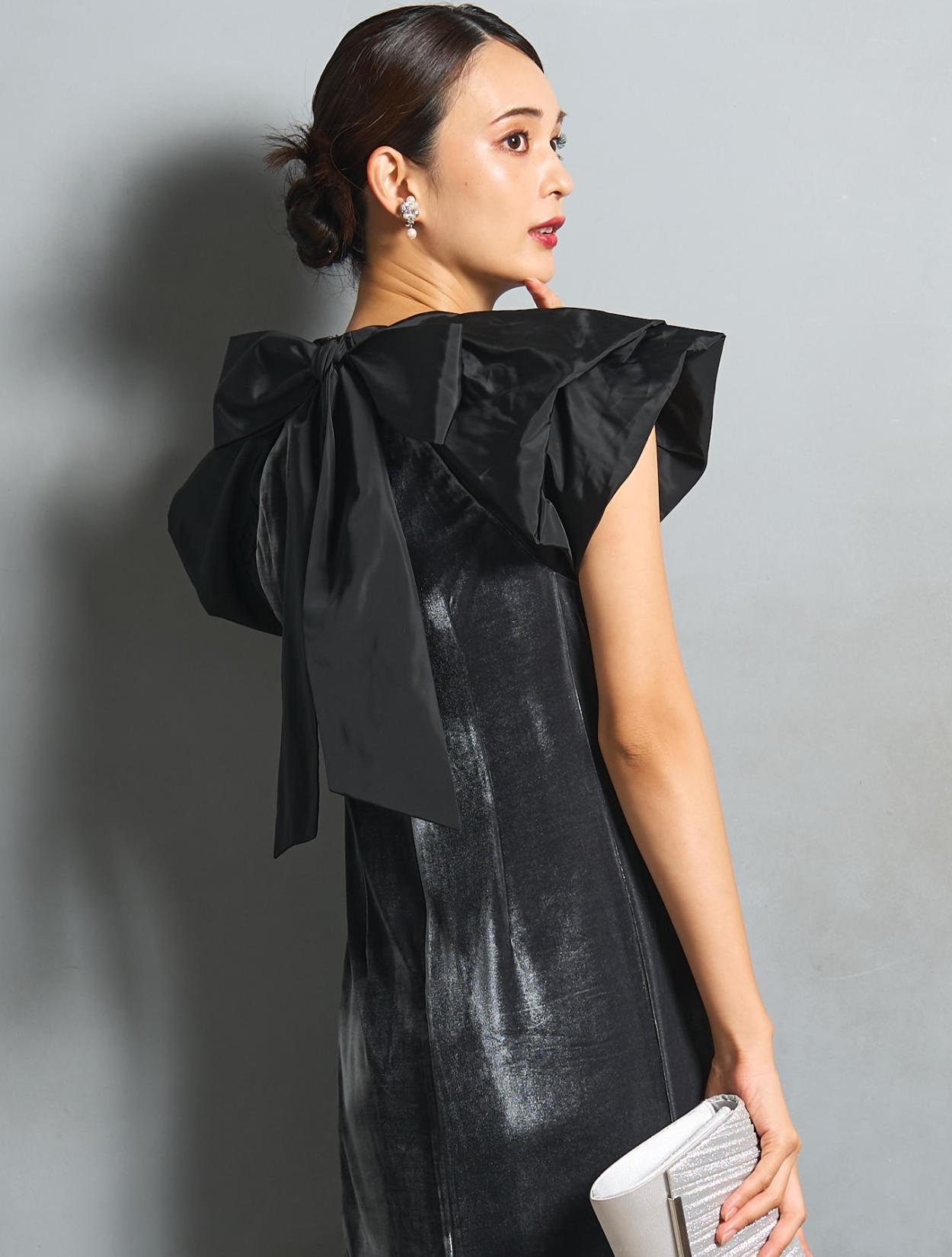 M/L】ベロア×タフタドレープドレス（グレー）DPSET0869のレンタル