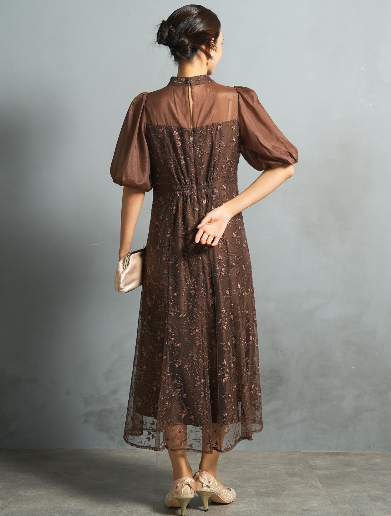 M/L】ボタニカル刺繍レースドレス（ブラウン）DPSET0887のレンタル