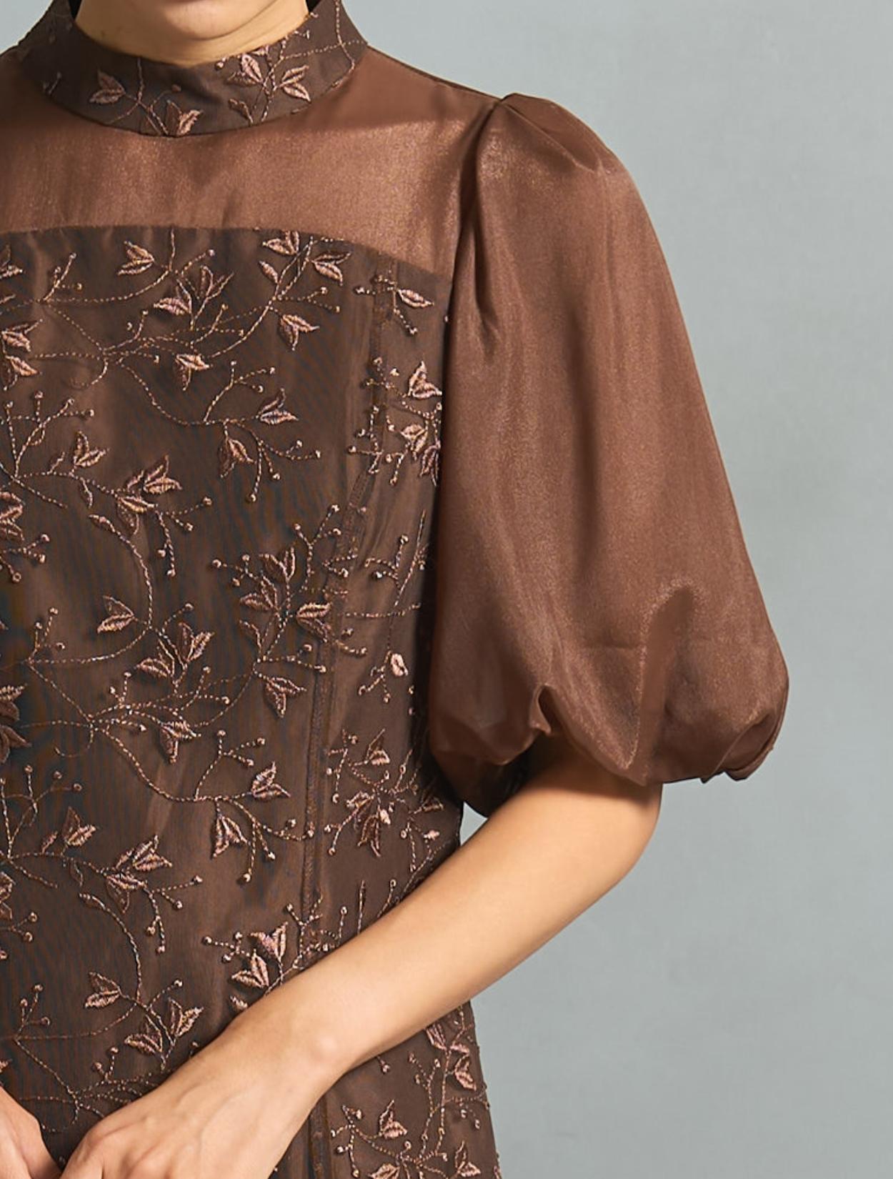 M/L】ボタニカル刺繍レースドレス（ブラウン）DPSET0887のレンタル