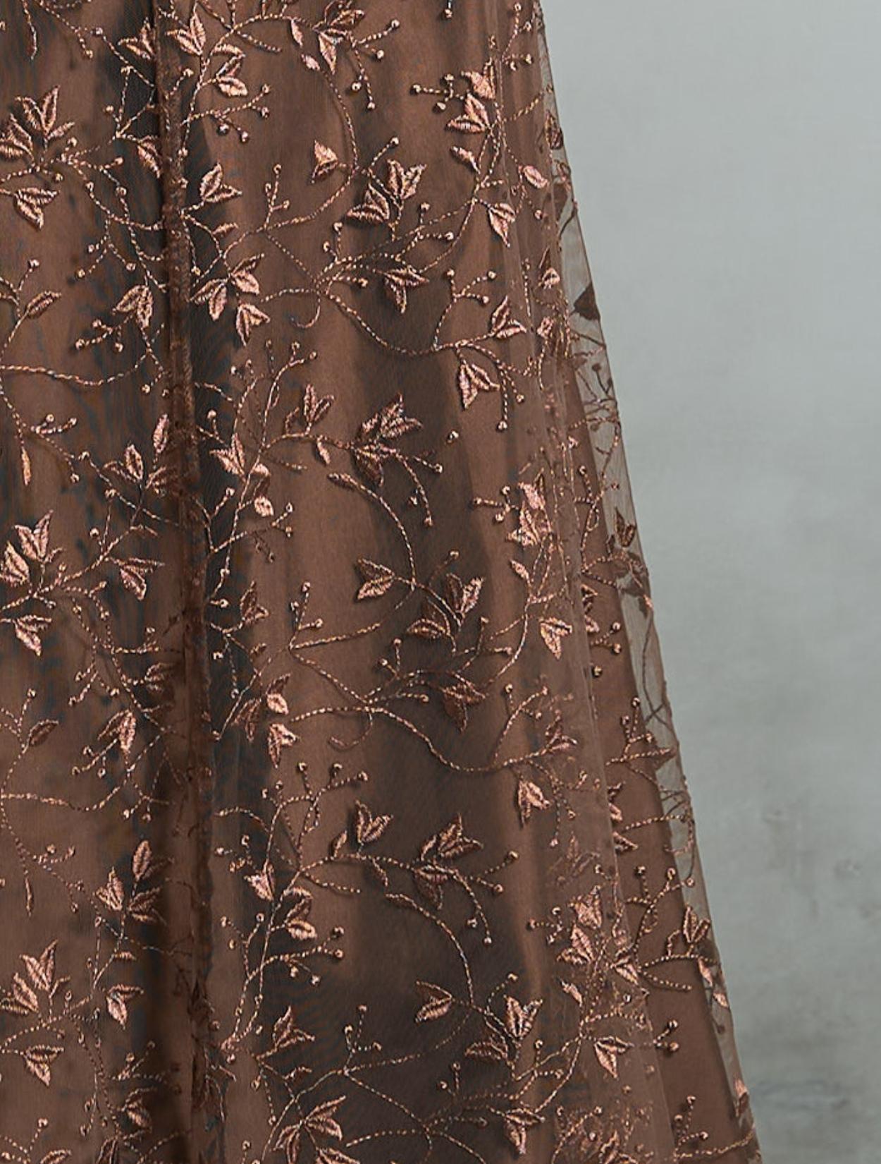 M/L】ボタニカル刺繍レースドレス（ブラウン）DPSET0887のレンタル