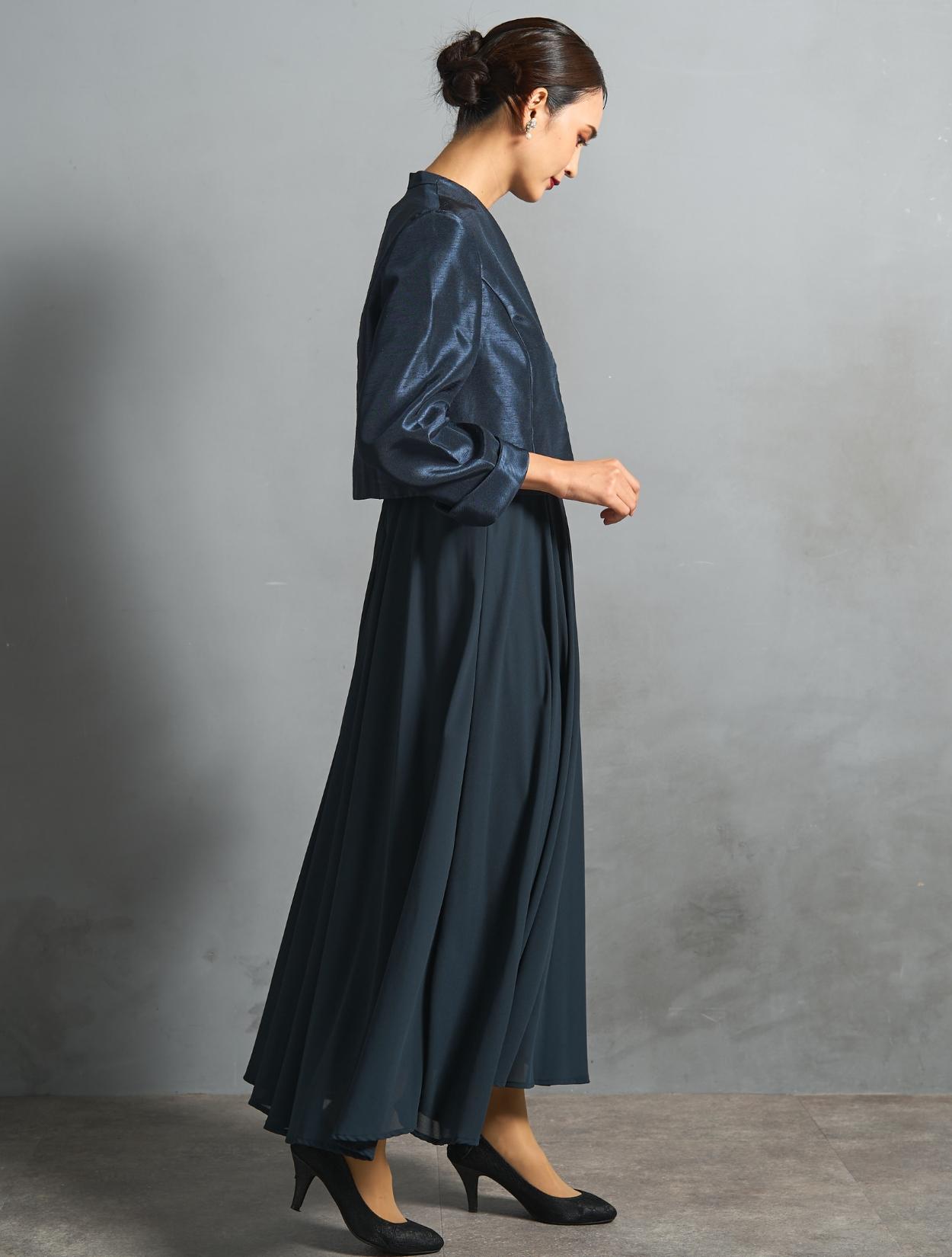 M/L】ブラウス風レースロングドレス（ネイビー）DPSET0894のレンタル