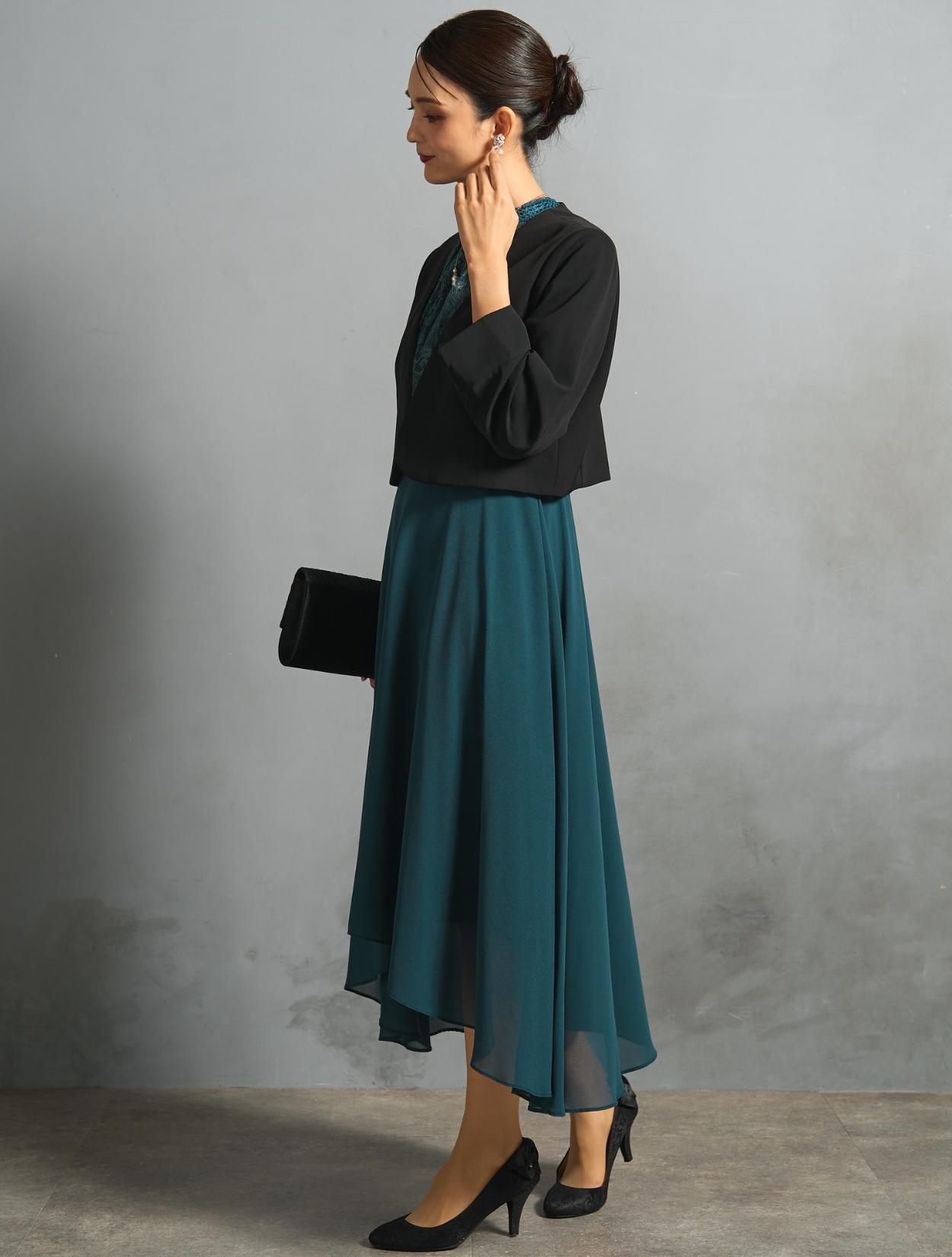 M/L】レーストップスヘム裾ドレス（グリーン）DPSET0776のレンタル