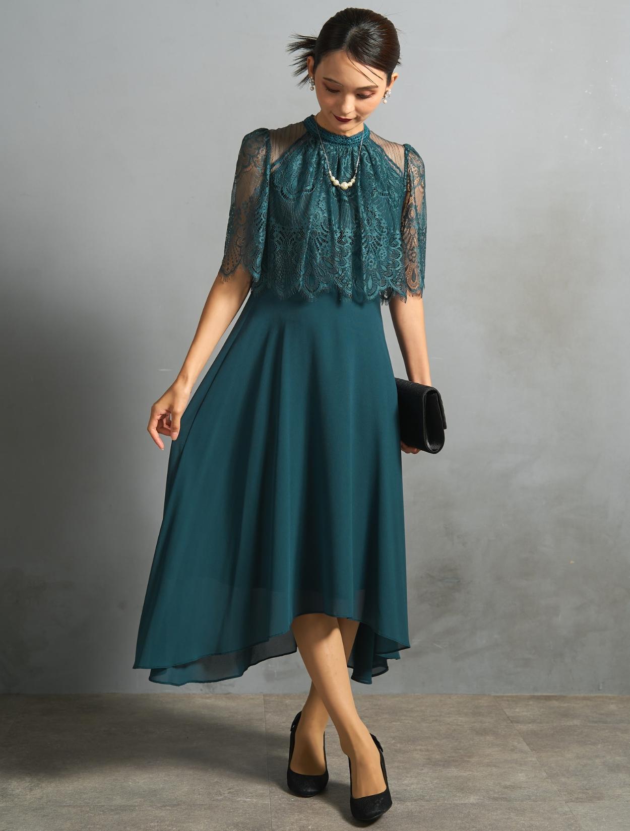 M/L】レーストップスヘム裾ドレス（グリーン）DPSET0776のレンタル