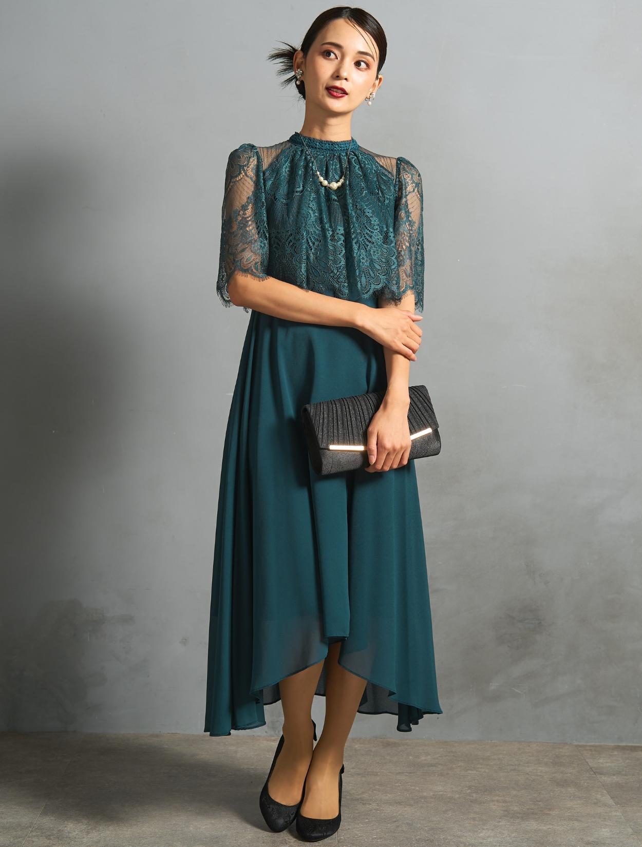 M/L】レーストップスヘム裾ドレス（グリーン）DPSET0776のレンタル