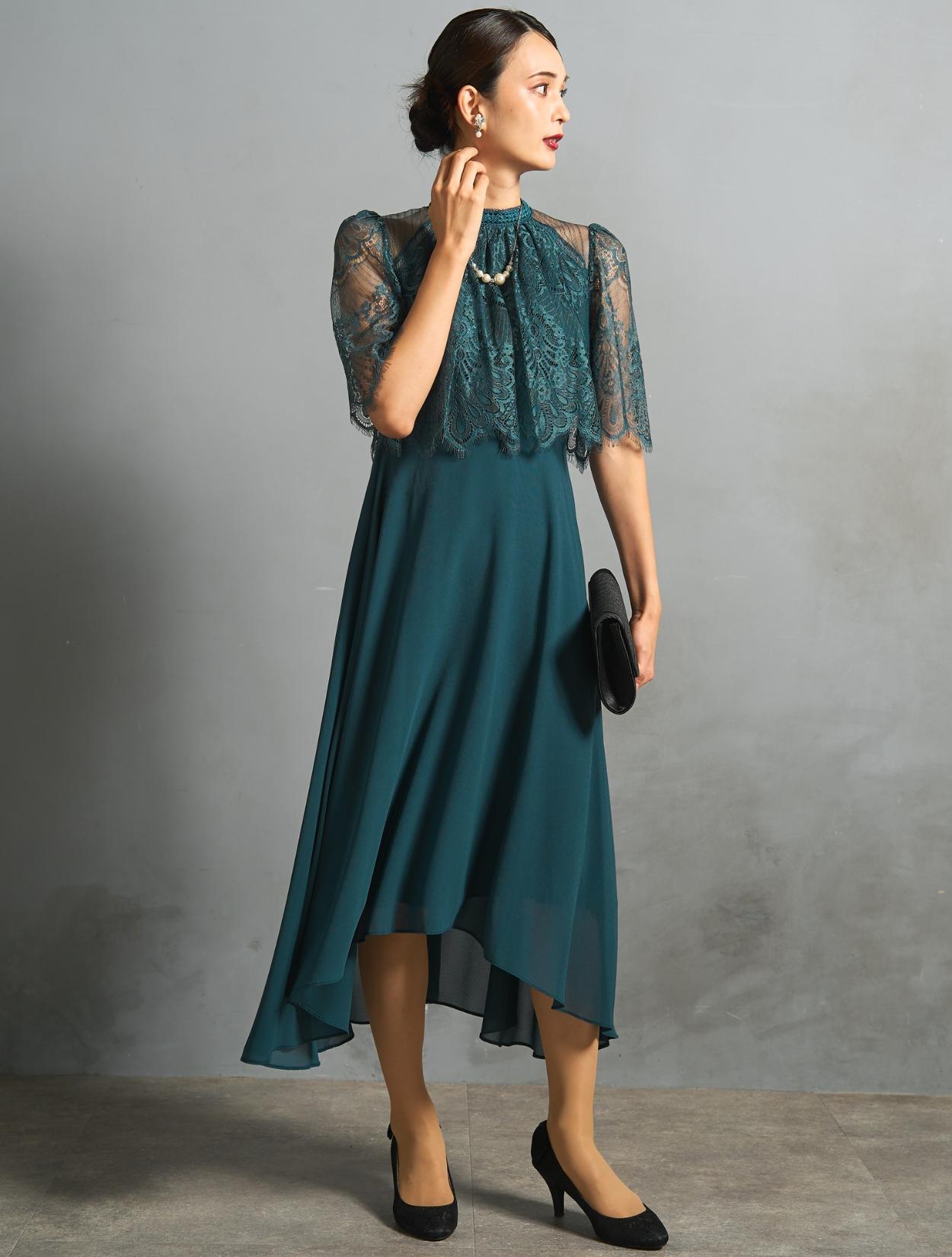 M/L】レーストップスヘム裾ドレス（グリーン）DPSET0776のレンタル