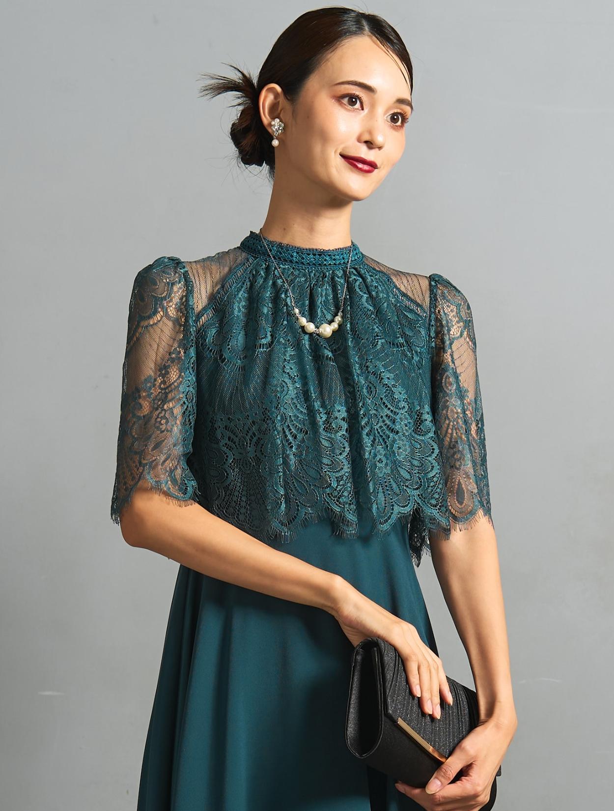 M/L】レーストップスヘム裾ドレス（グリーン）DPSET0776のレンタル