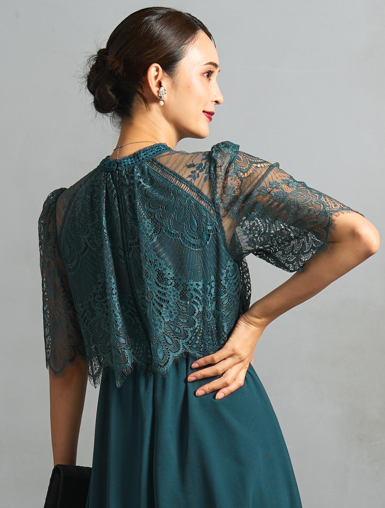 M/L】レーストップスヘム裾ドレス（グリーン）DPSET0776のレンタル