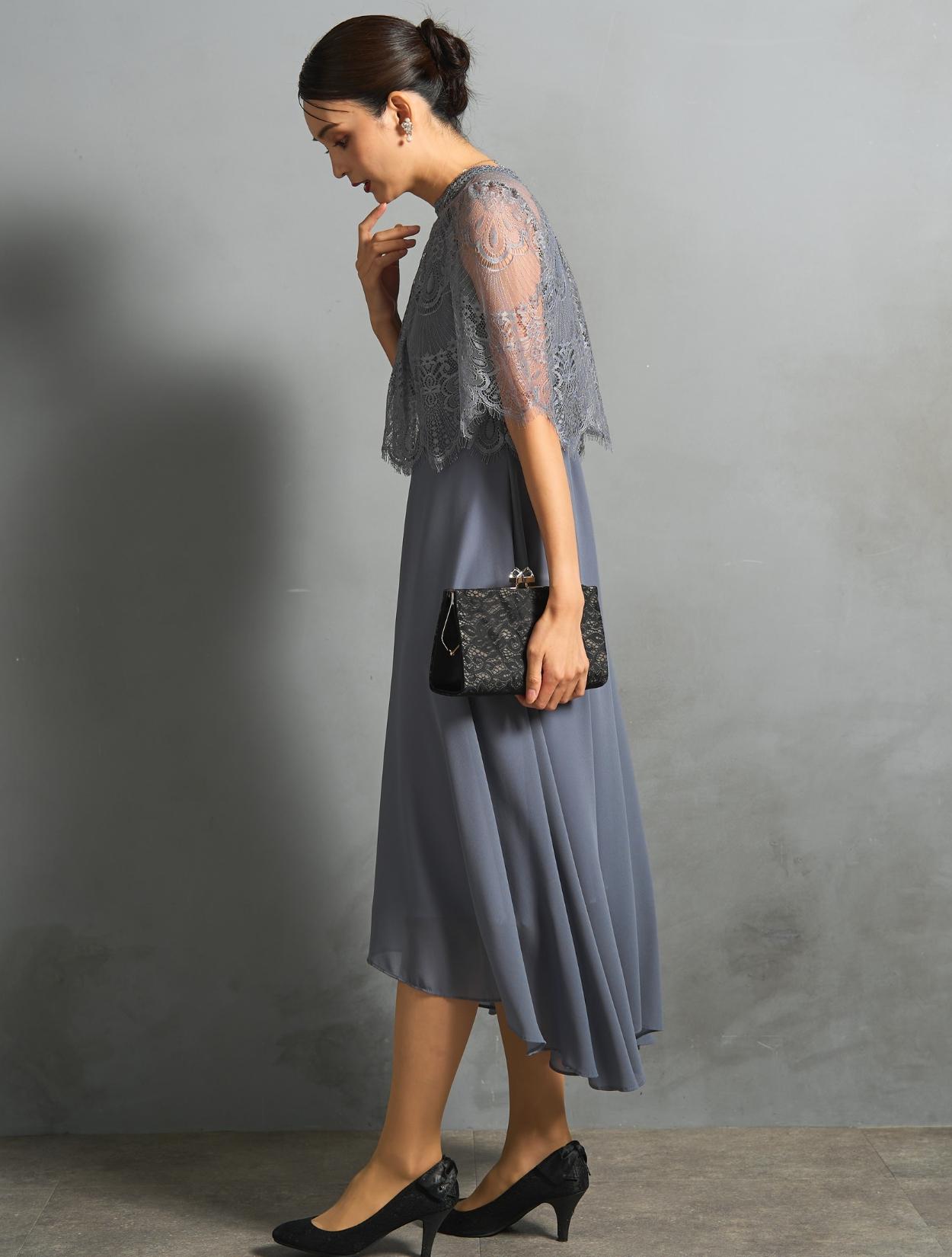M/L】レーストップスヘム裾ドレス（ブルーグレー）DPSET0770のレンタル