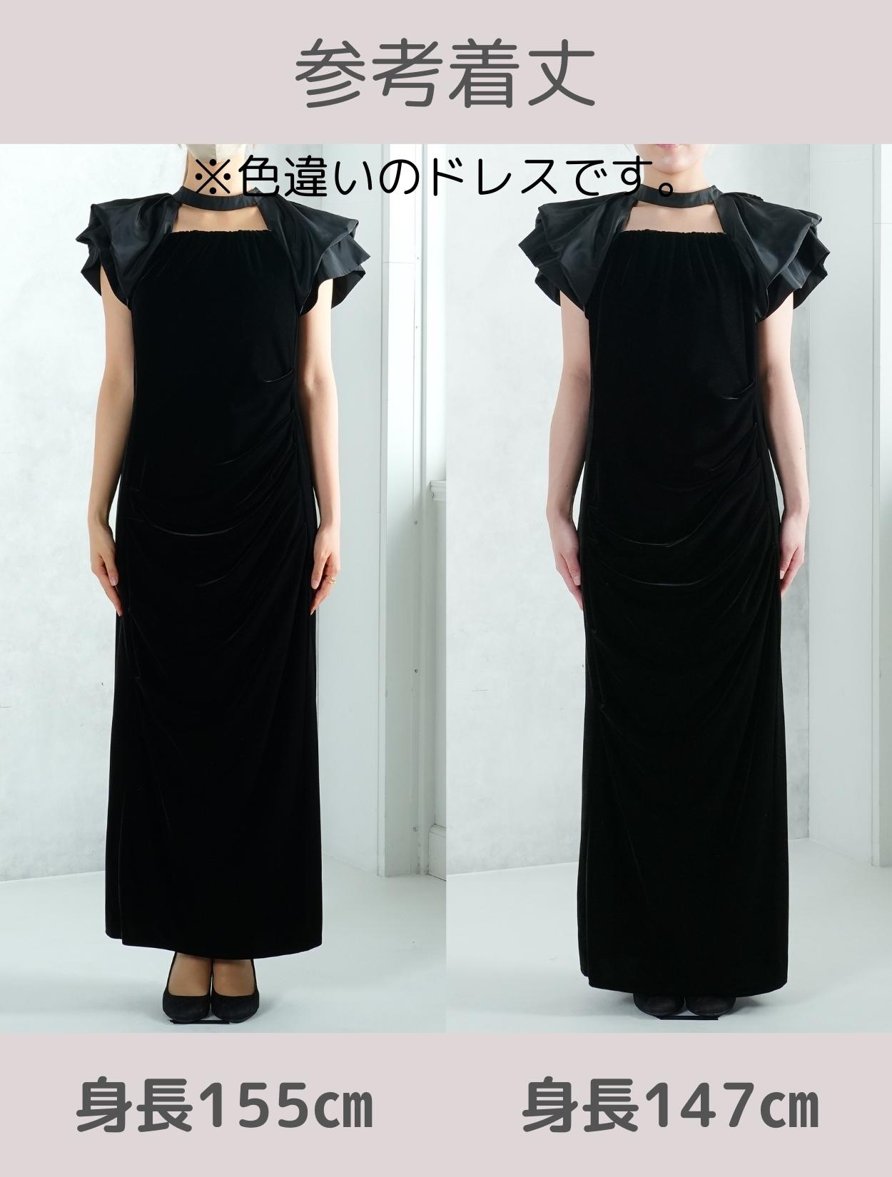 M/L】ベロア×タフタドレープドレス（グレー）DPSET0869のレンタル