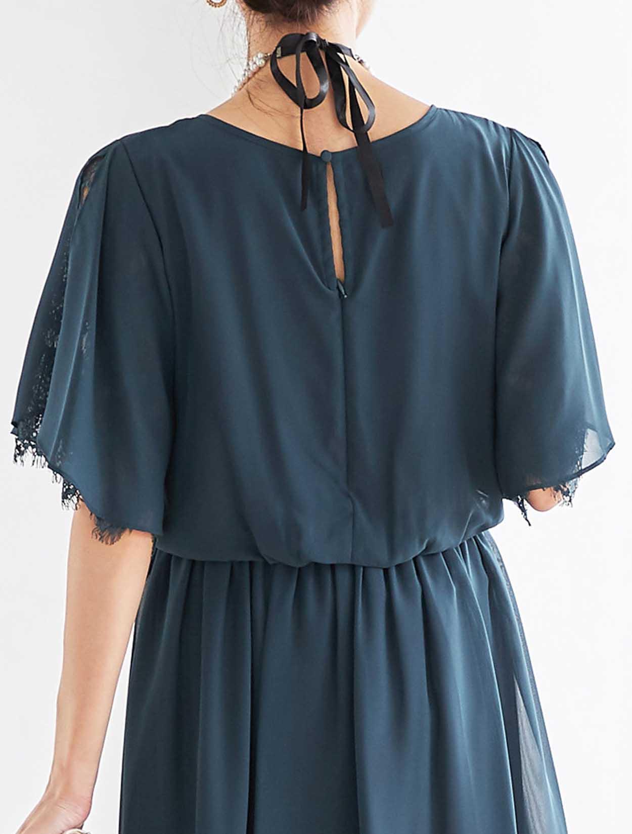 Self-Portrait ダークグリーン レース袖 ロングドレスUK8US4