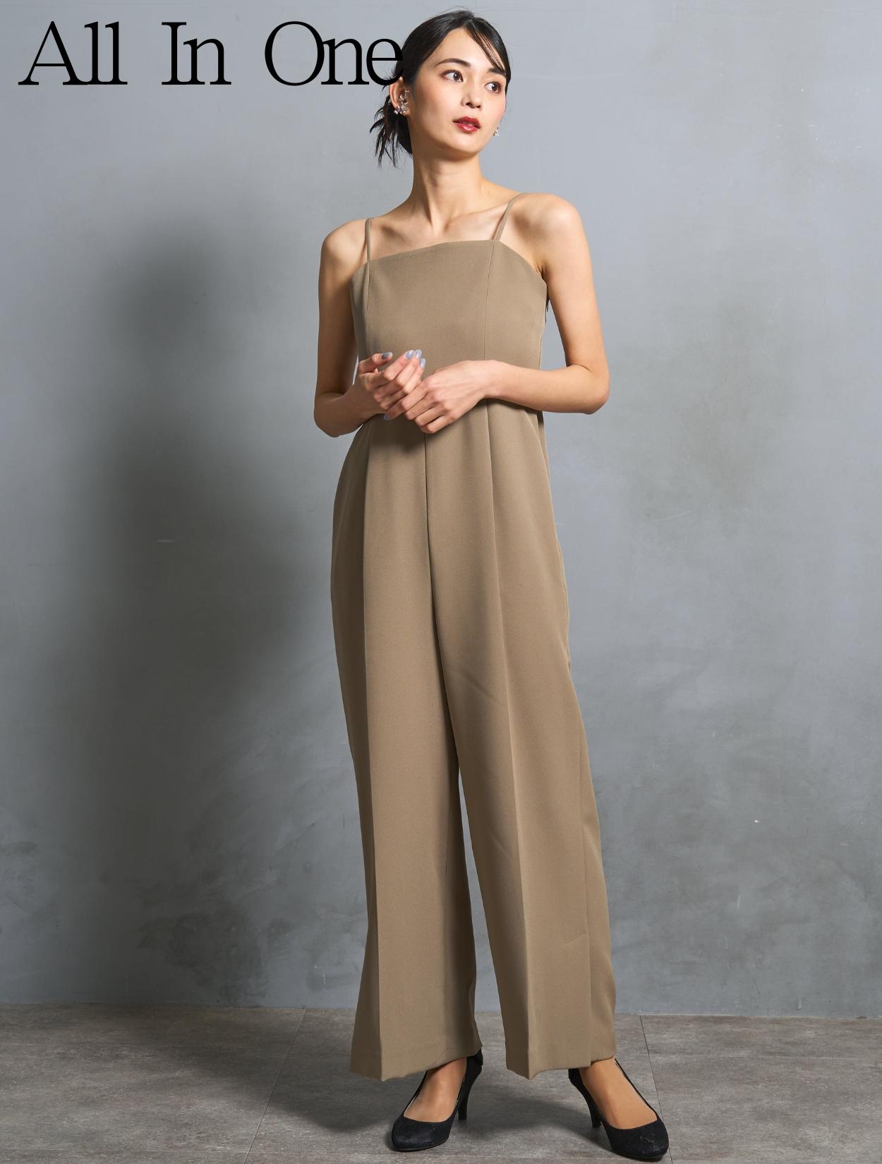 S/M/L】キャミソールオールインワンドレス（カーキ）ブラウスセット