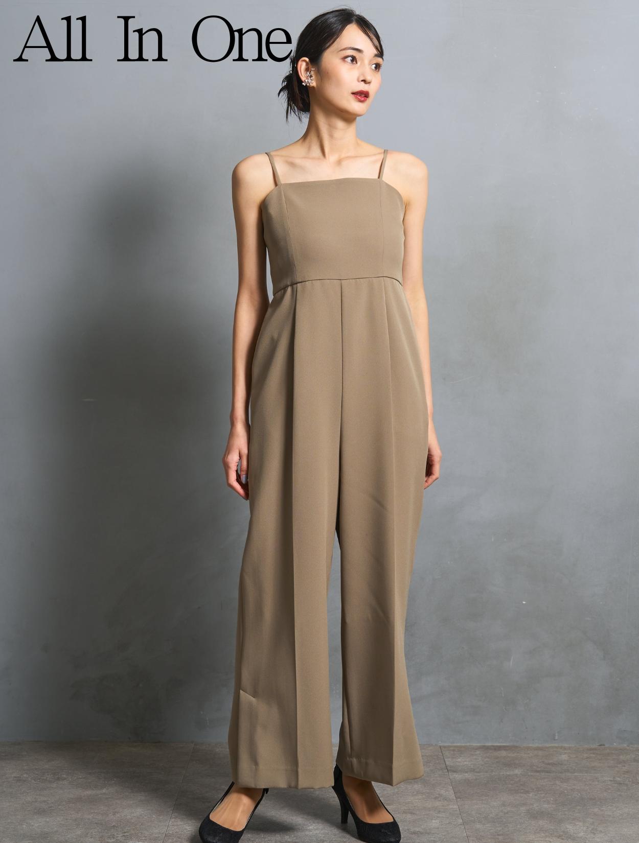 S/M/L】キャミソールオールインワンドレス（カーキ）ブラウスセット