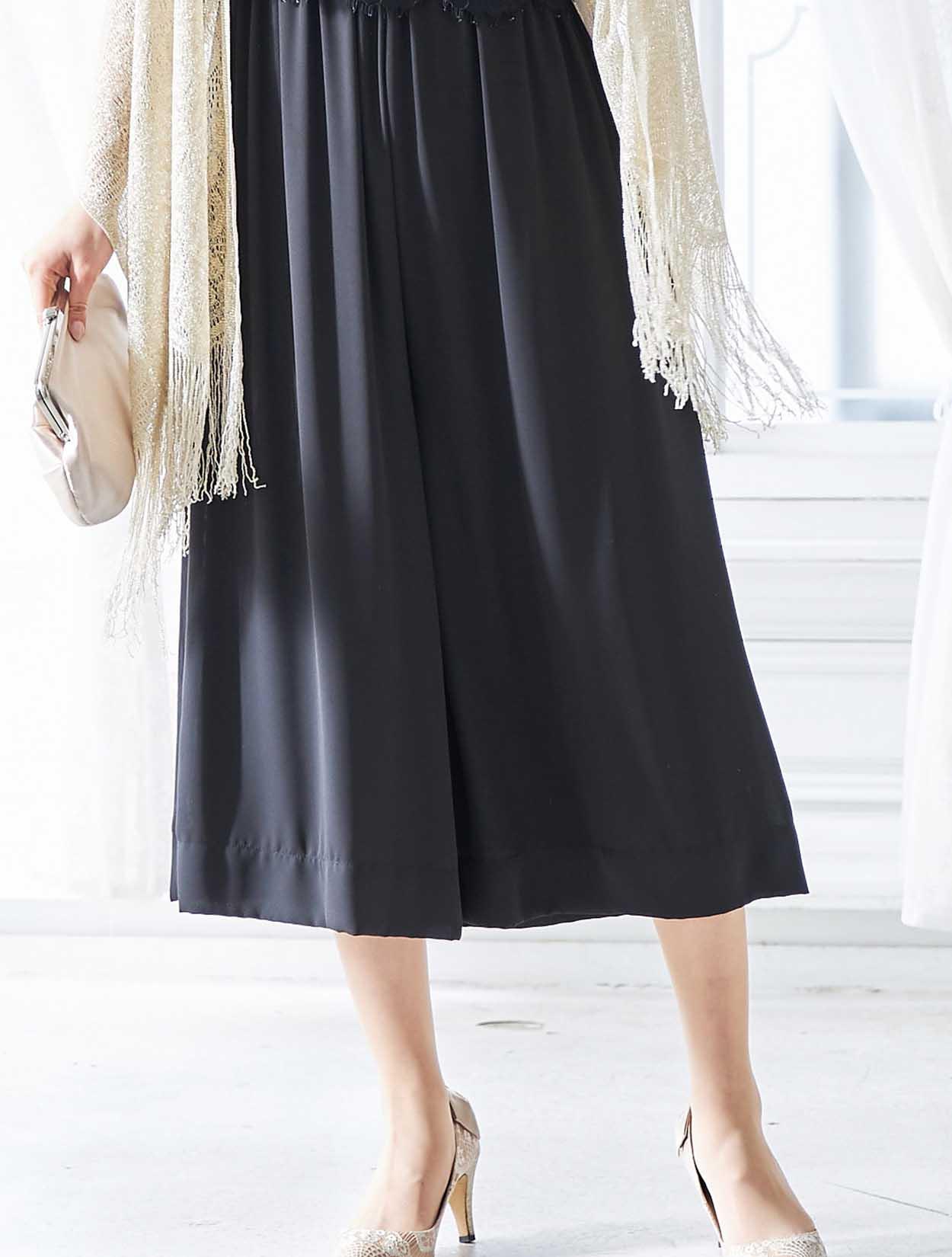 M】レース×ジョーゼットパンツドレス（ブラック）DPSET0272の
