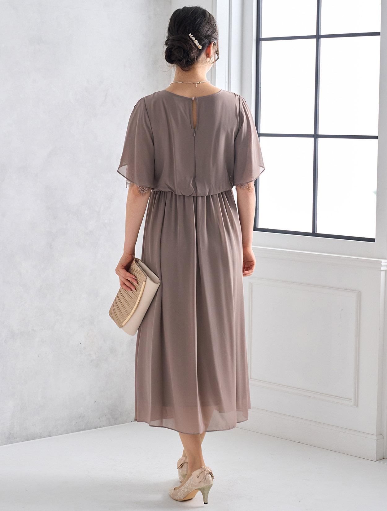 M】袖スリットレースロングドレス（ベージュ）DPSET0512のレンタル