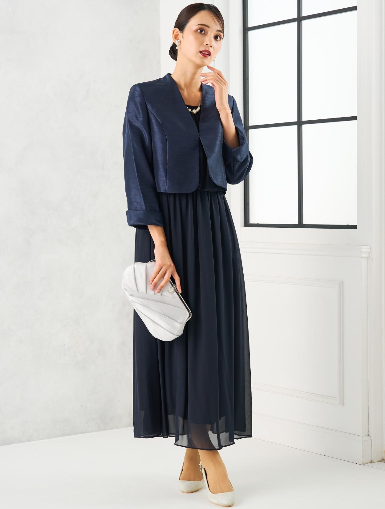 M/L】袖スリットレースロングドレス（ネイビー）DPSET0683のレンタル