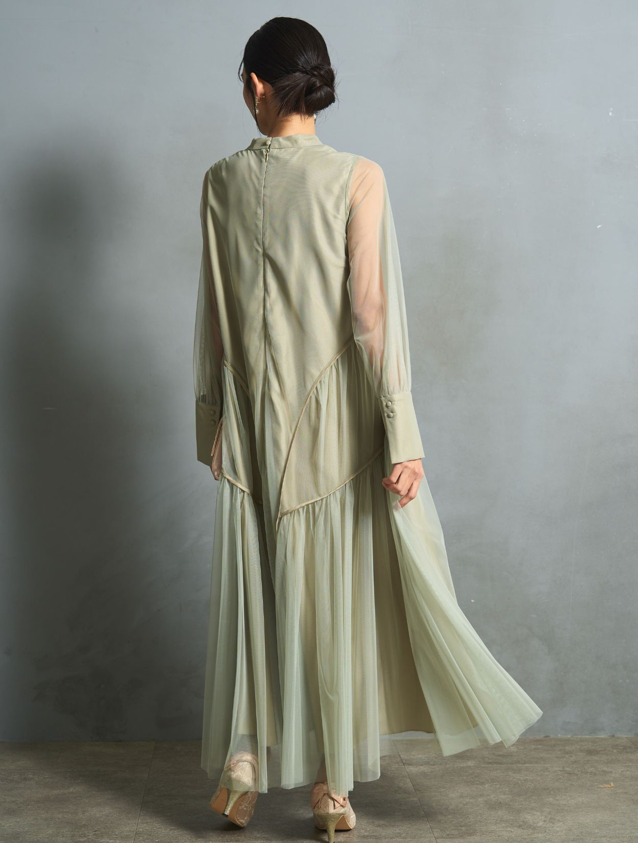 M/L】ボリュームテントラインドレス（ライトグリーン）DPSET0767の