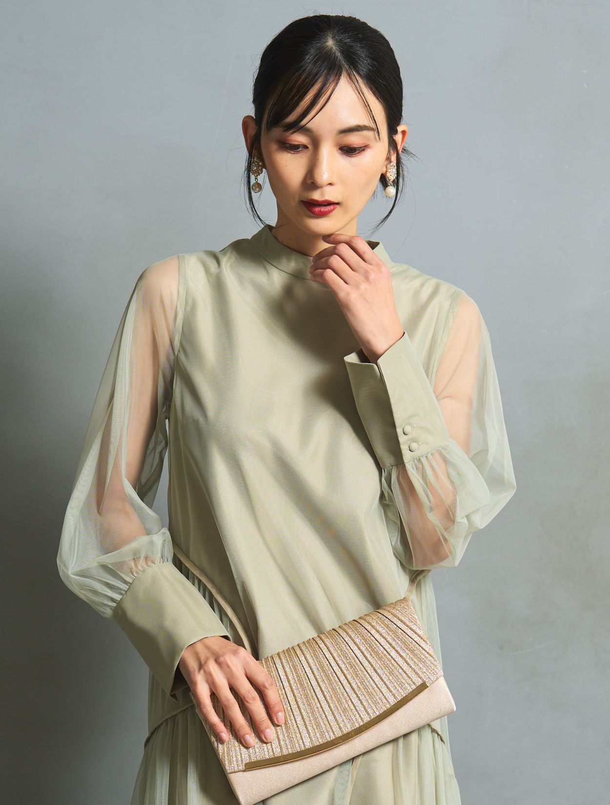 M/L】ボリュームテントラインドレス（ライトグリーン）DPSET0767の