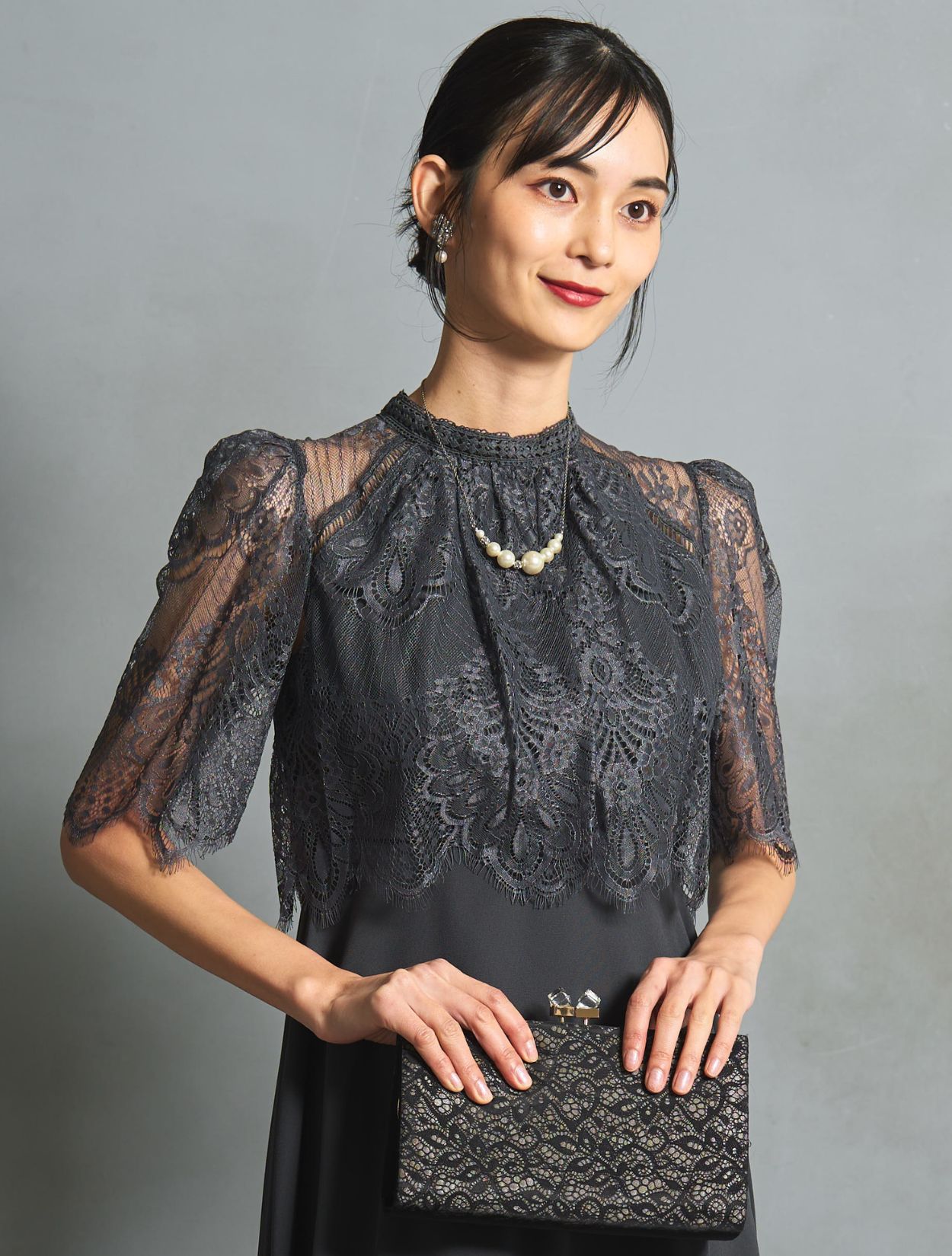 M/L】レーストップスヘム裾ドレス(Cグレー)DPSET0771の M/L】レーストップスヘム裾ドレス(Cグレー)DPSET0771の