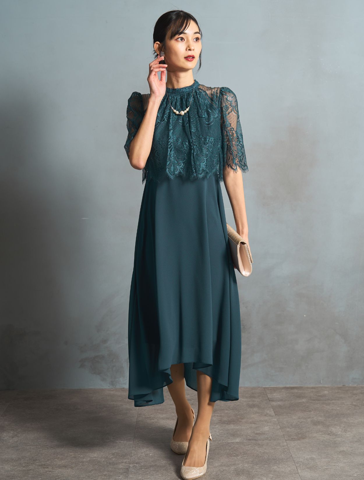 【関税込】DVF ★完売必須★ 大人気 Stassi マキシドレス M/L】レーストップスヘム裾ドレス(グリーン)DPSET0774の