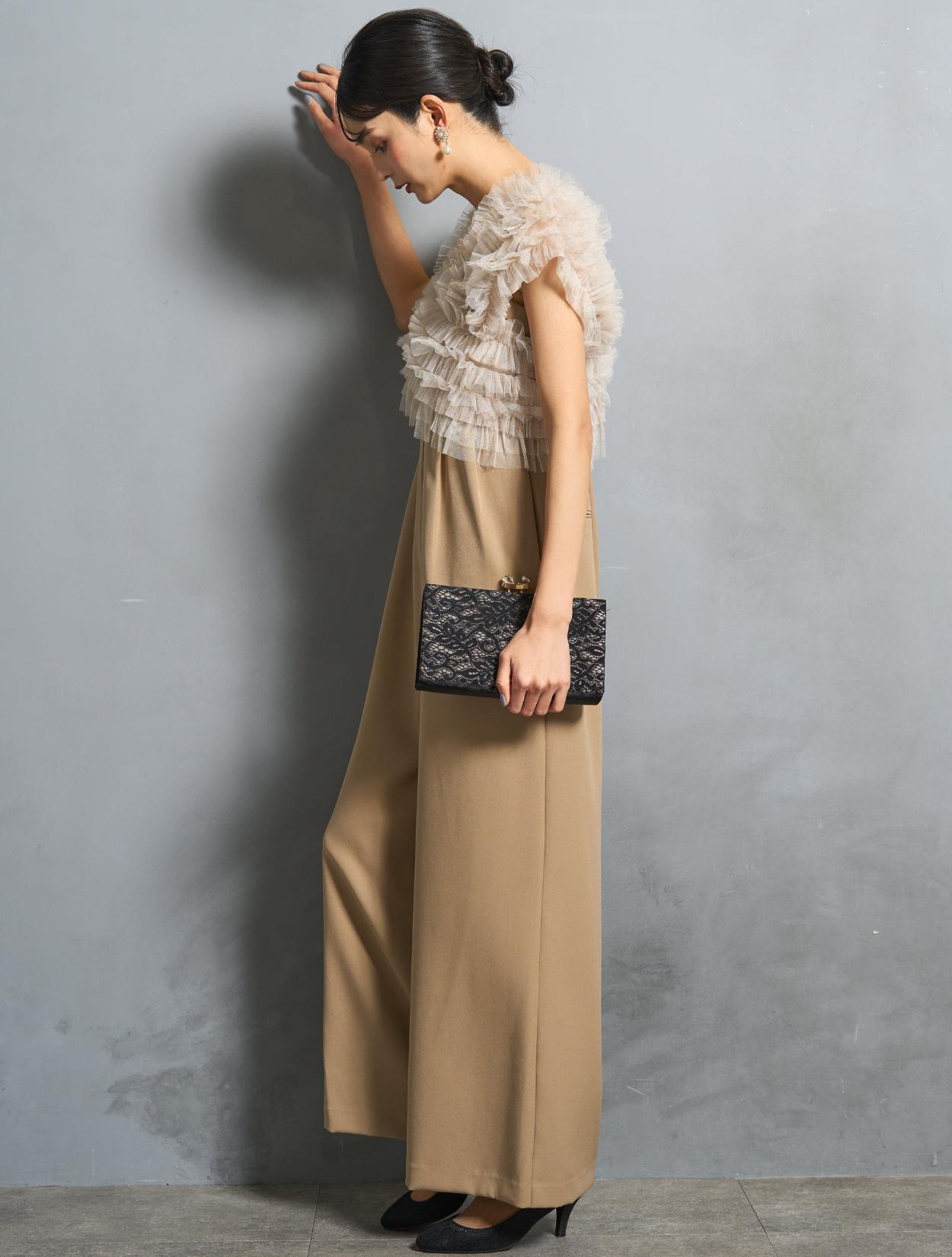【美品】フォーマルドレス　160㎝ ベージュ S/M/L】チュールTOPS付オールインワンドレス（ベージュ
