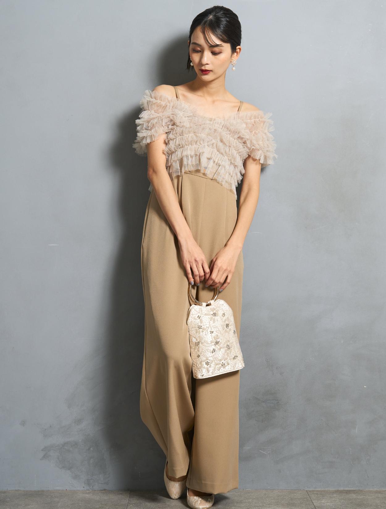 S/M/L】チュールTOPS付オールインワンドレス（ベージュ）ブラウス