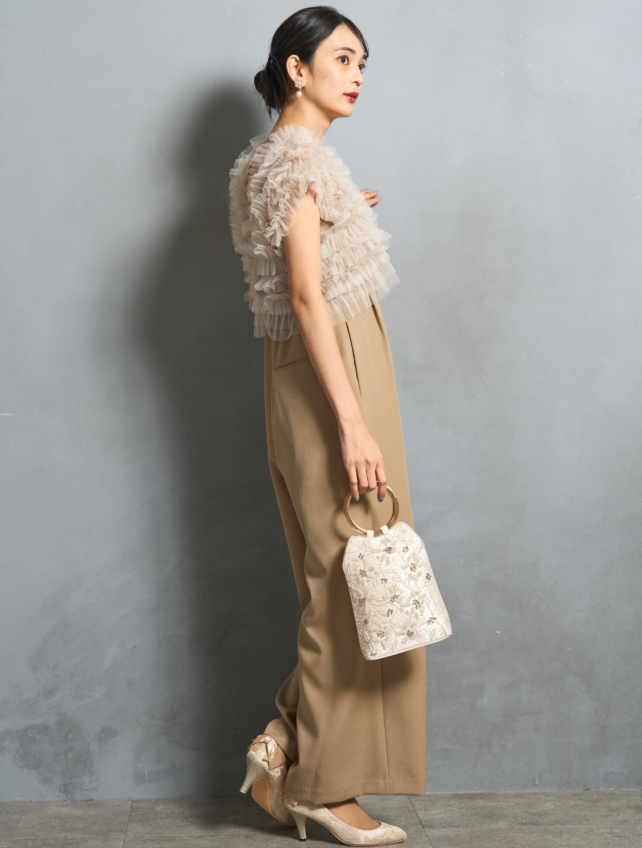 S/M/L】チュールTOPS付オールインワンドレス（ベージュ）ブラウス