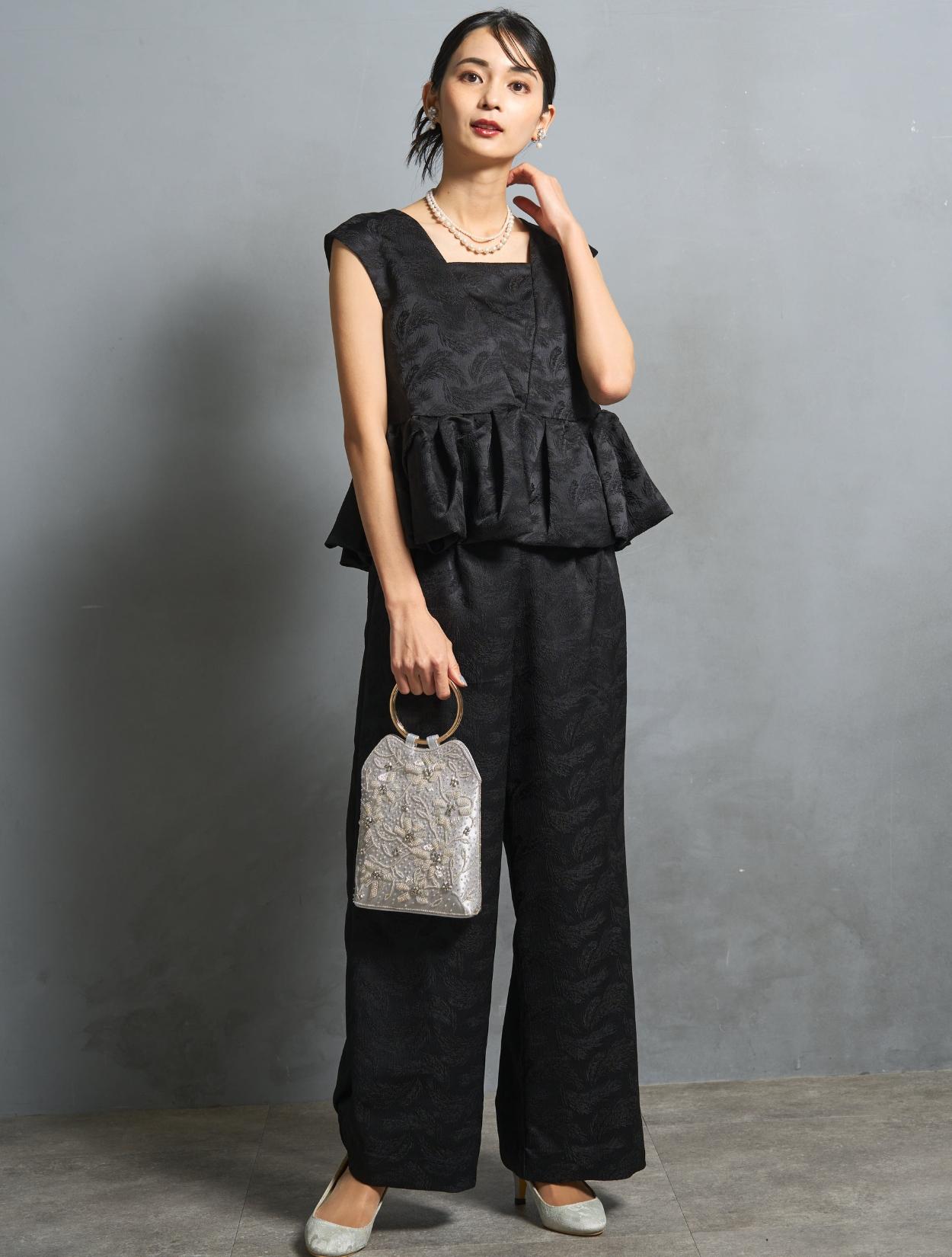 S/M/L】ジャガードセパレートパンツドレス（ブラック）DPSET0795