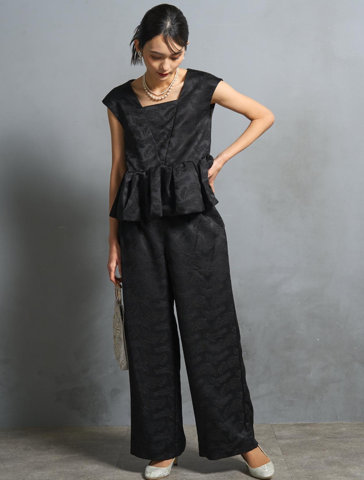 S/M/L】ジャガードセパレートパンツドレス（ブラック）DPSET0795の