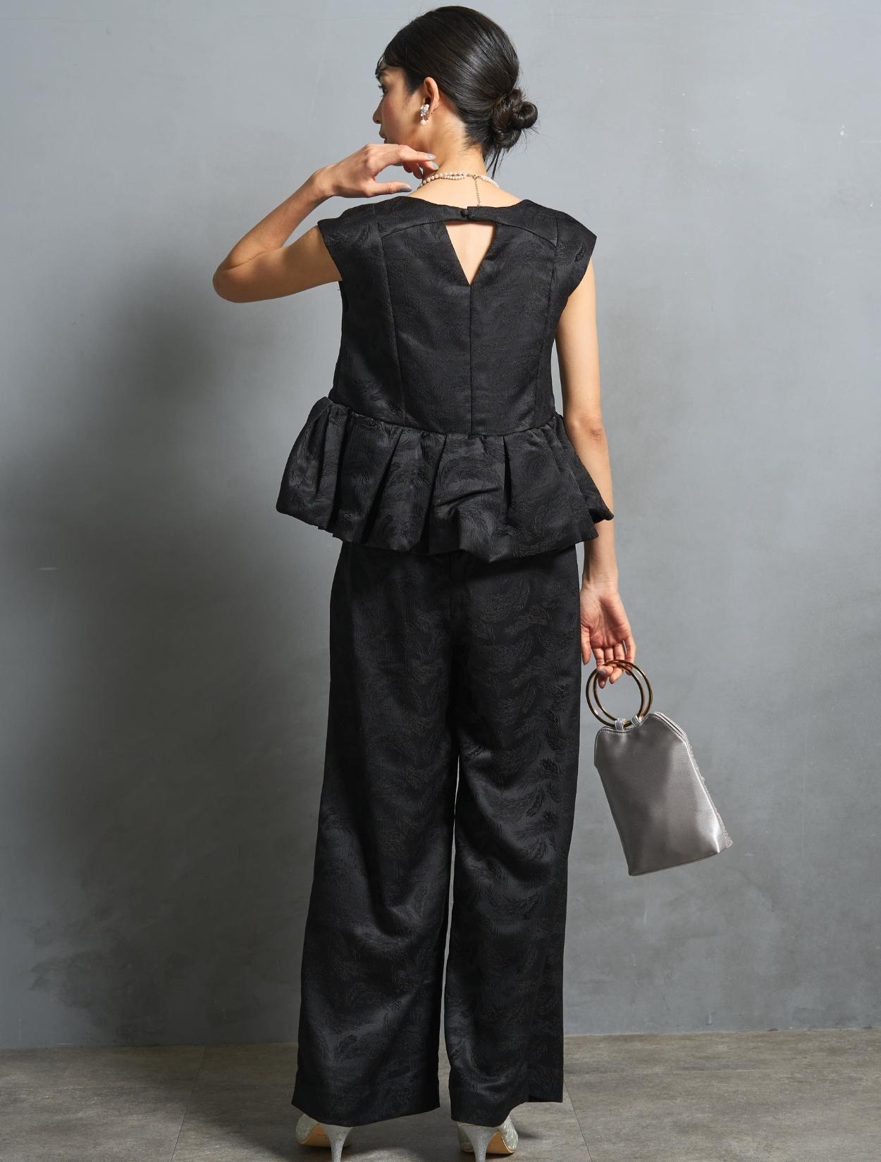 S/M/L】ジャガードセパレートパンツドレス（ブラック）ブラウス