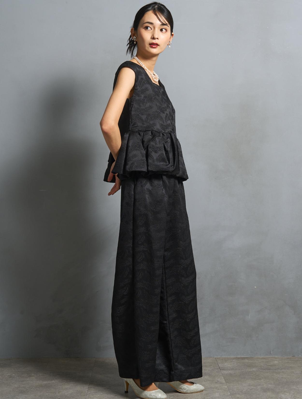 hiko様　　トレンタ・ドウーエ ◆ジャカードレースコート(42)ブラック モード系 黒 オールブラックコーデ レース/ジャガード生地