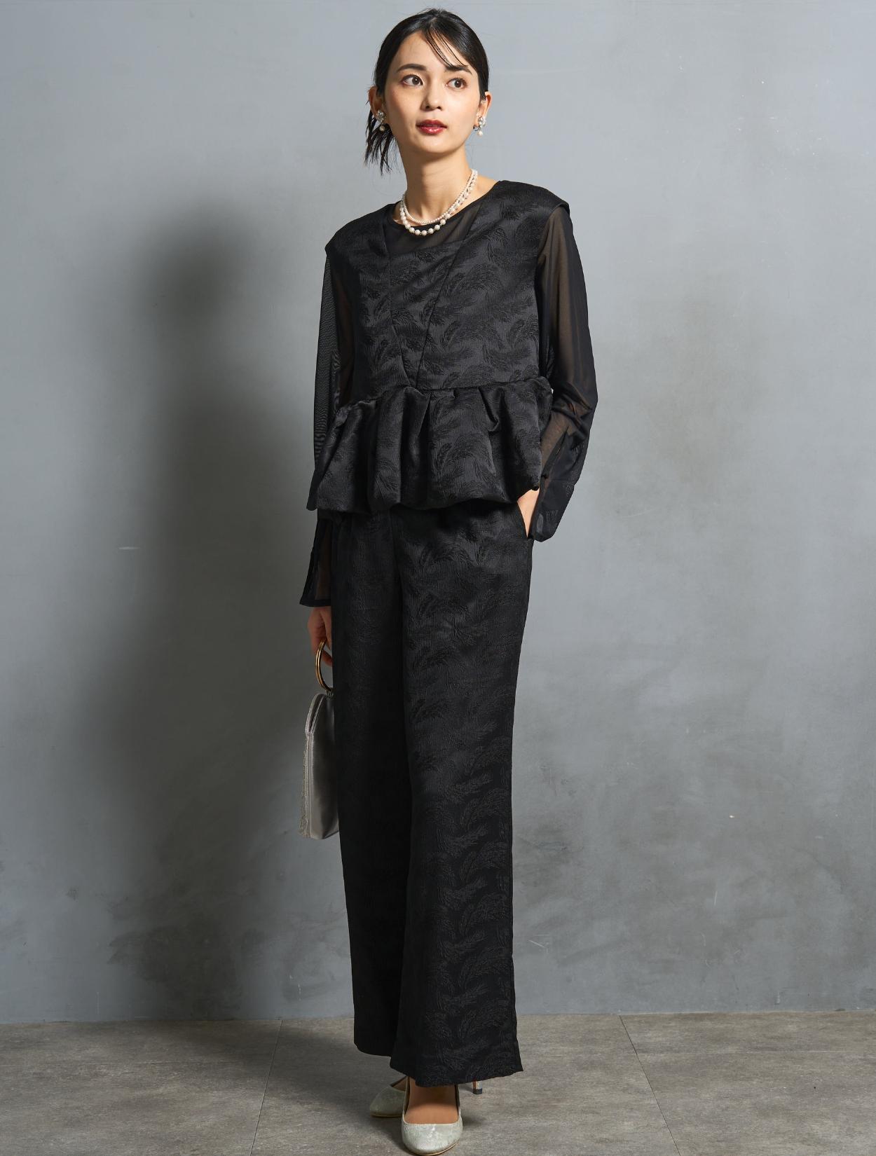 UNICENT セットアップ S/M/L】ジャガードセパレートパンツドレス（ブラック）ブラウス