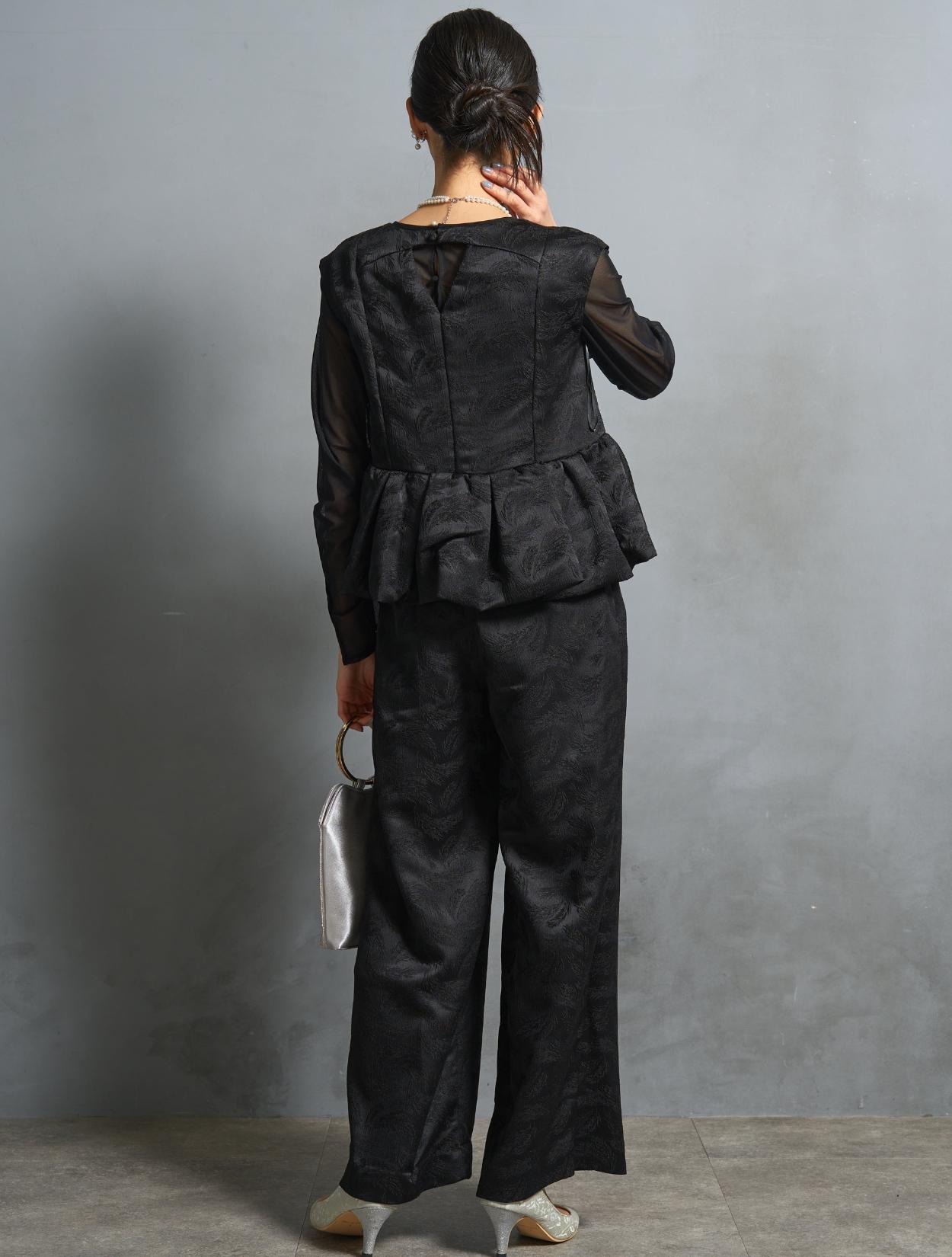 S/M/L】ジャガードセパレートパンツドレス（ブラック）ブラウス