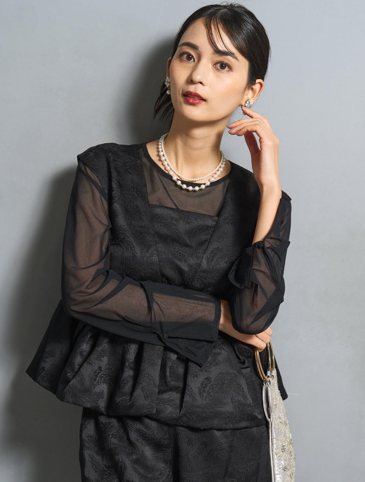 S/M/L】ジャガードセパレートパンツドレス（ブラック）ブラウス