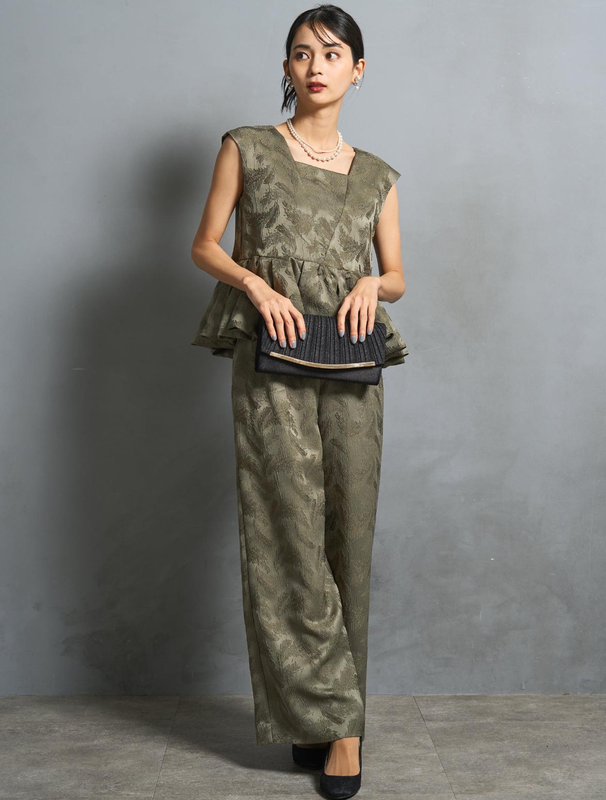 S/M/L】ジャガードセパレートパンツドレス（カーキ）DPSET0805の