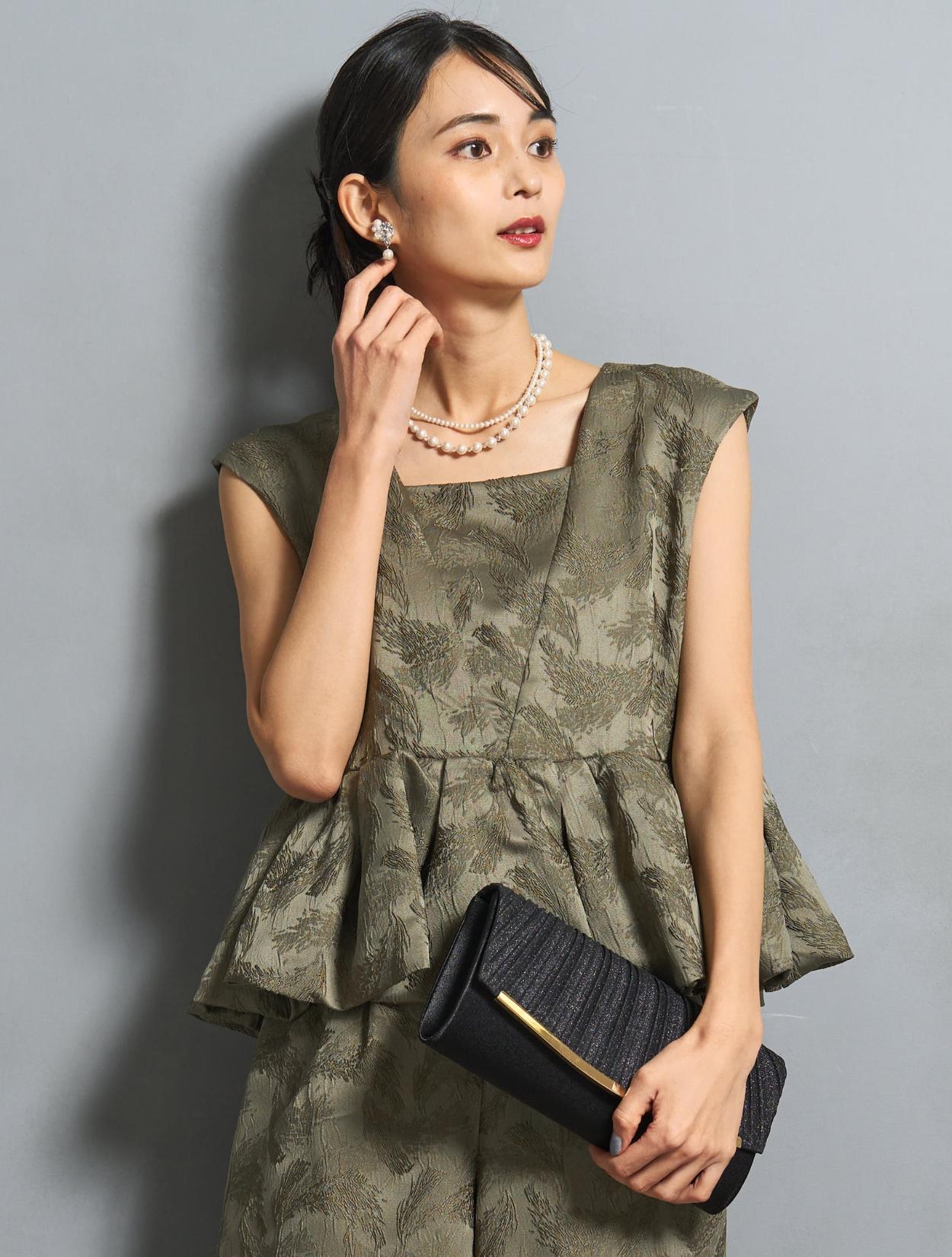 S/M/L】ジャガードセパレートパンツドレス（カーキ）DPSET0805の