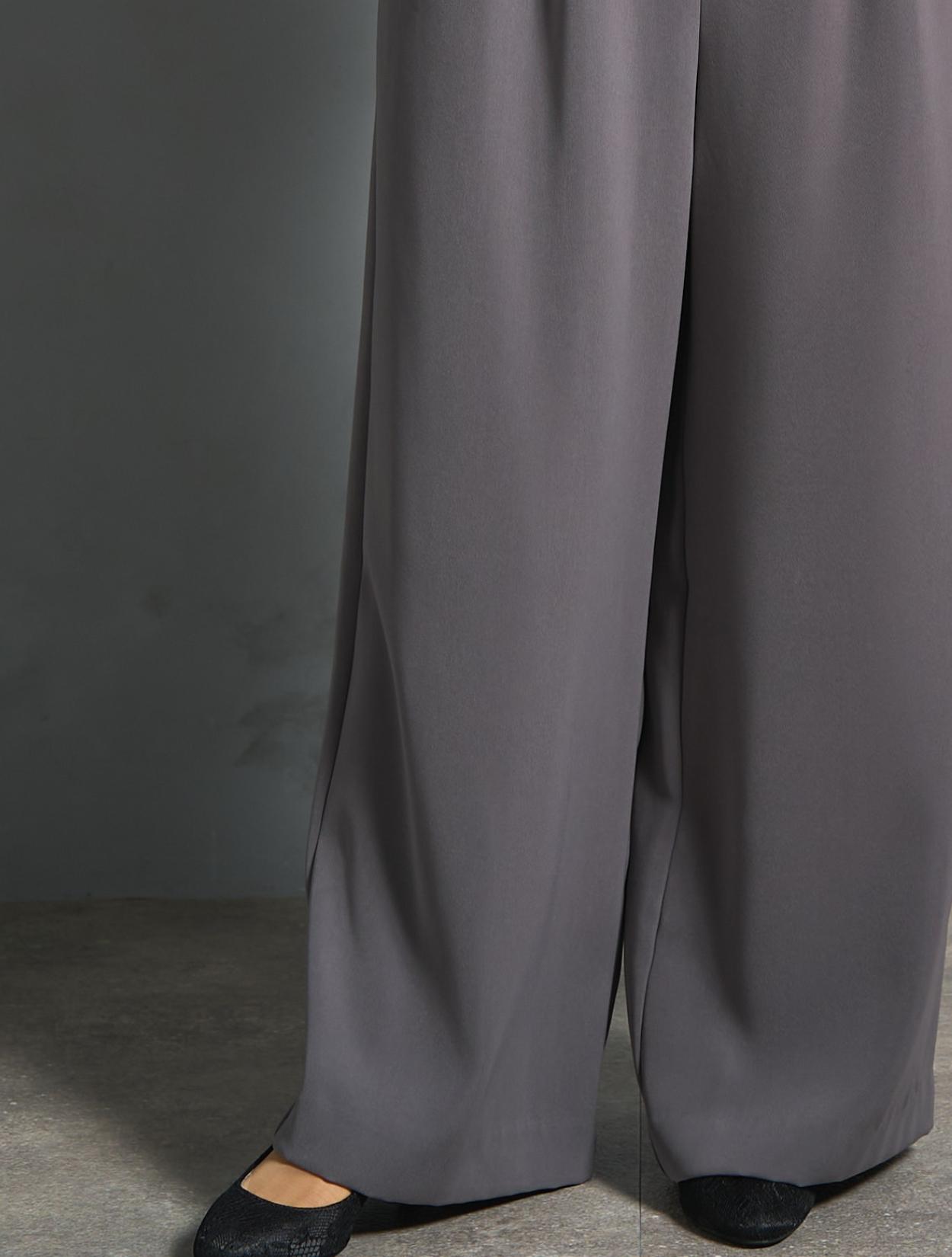 S/M/L】ペプラムブラウスセットアップパンツドレス（グレー）DPSET0821