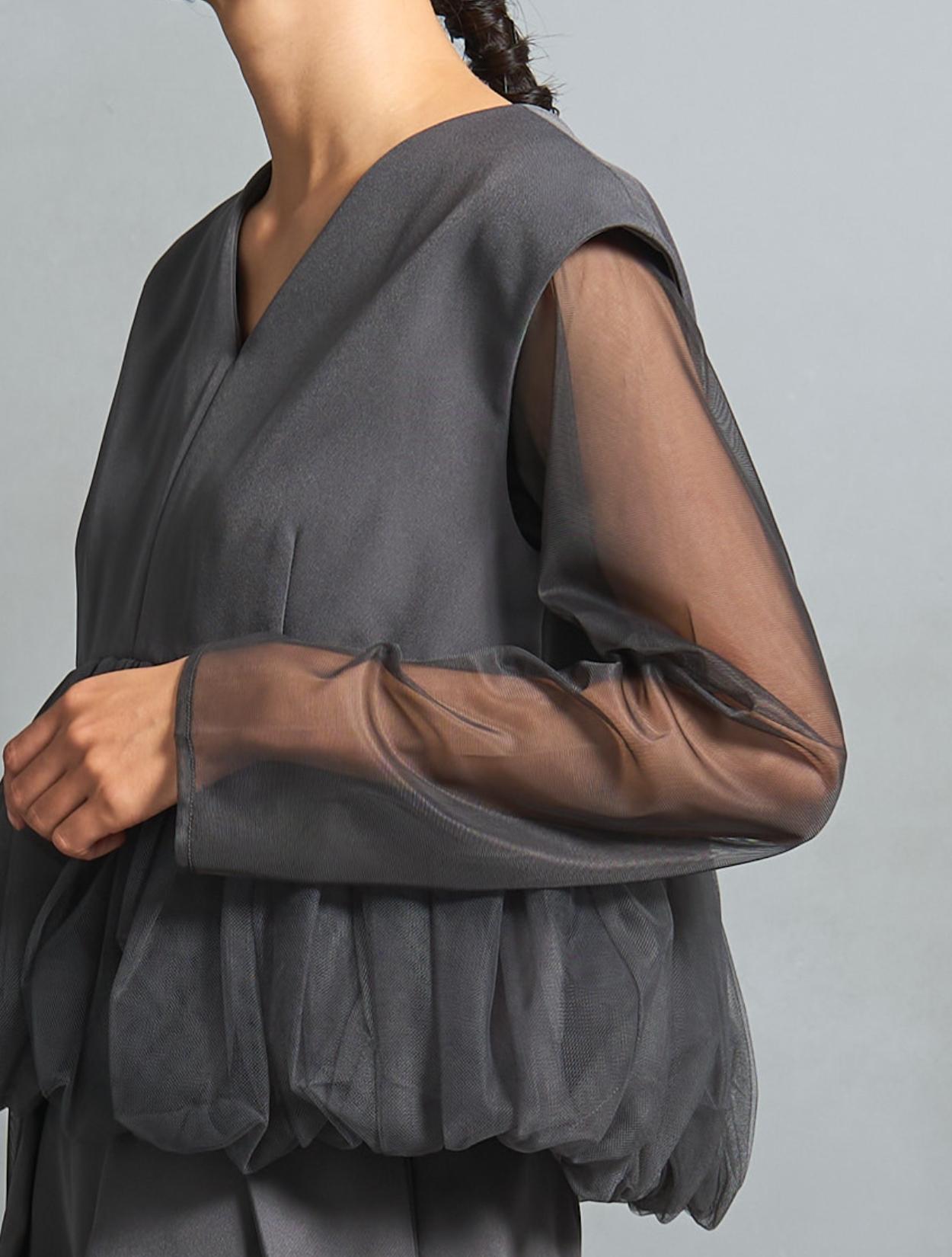 S/M/L】チュールペプラムセットアップパンツドレス（Cグレー